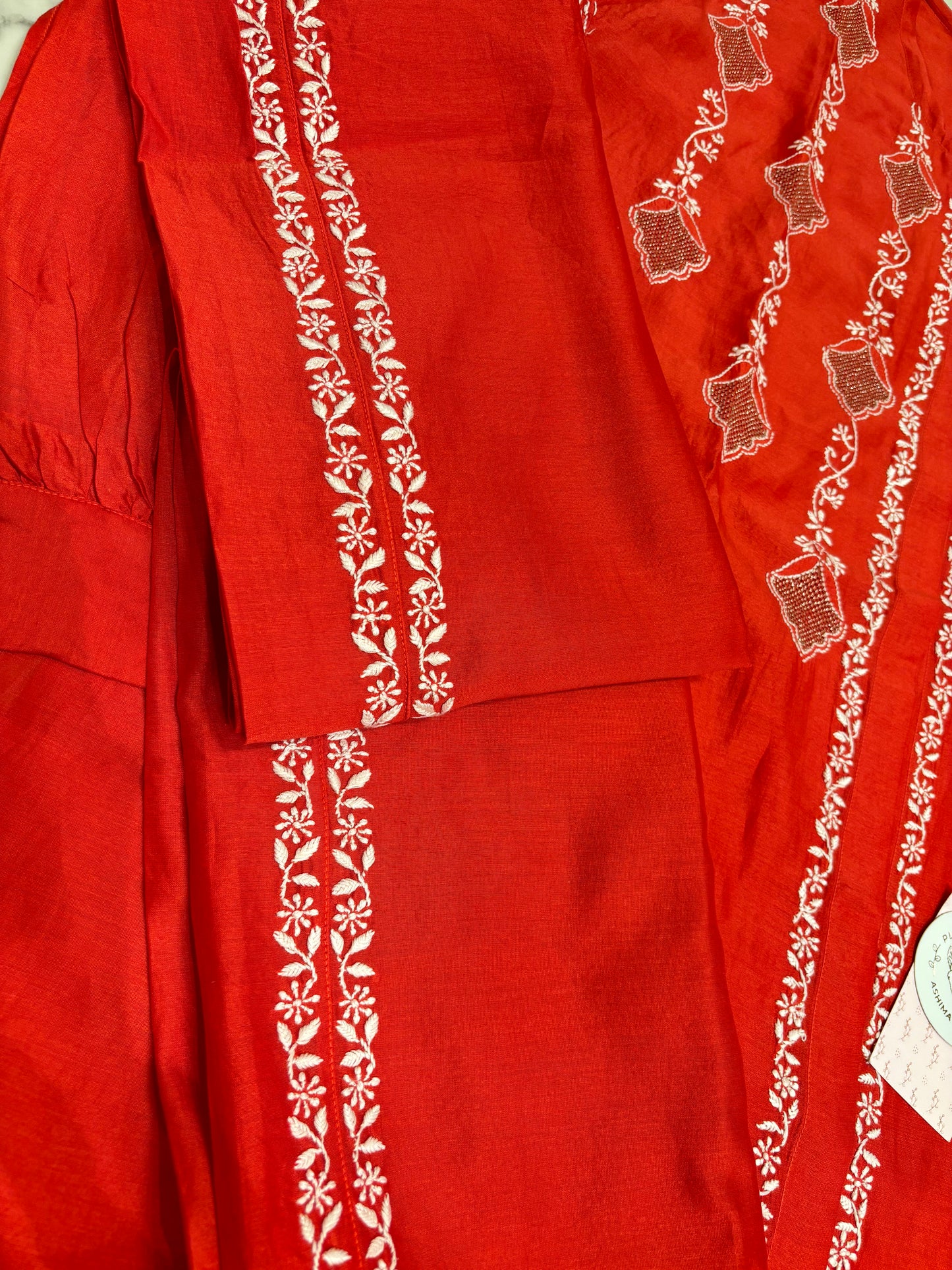 Red Chanderi Silk Chikankari Co-Ord Set