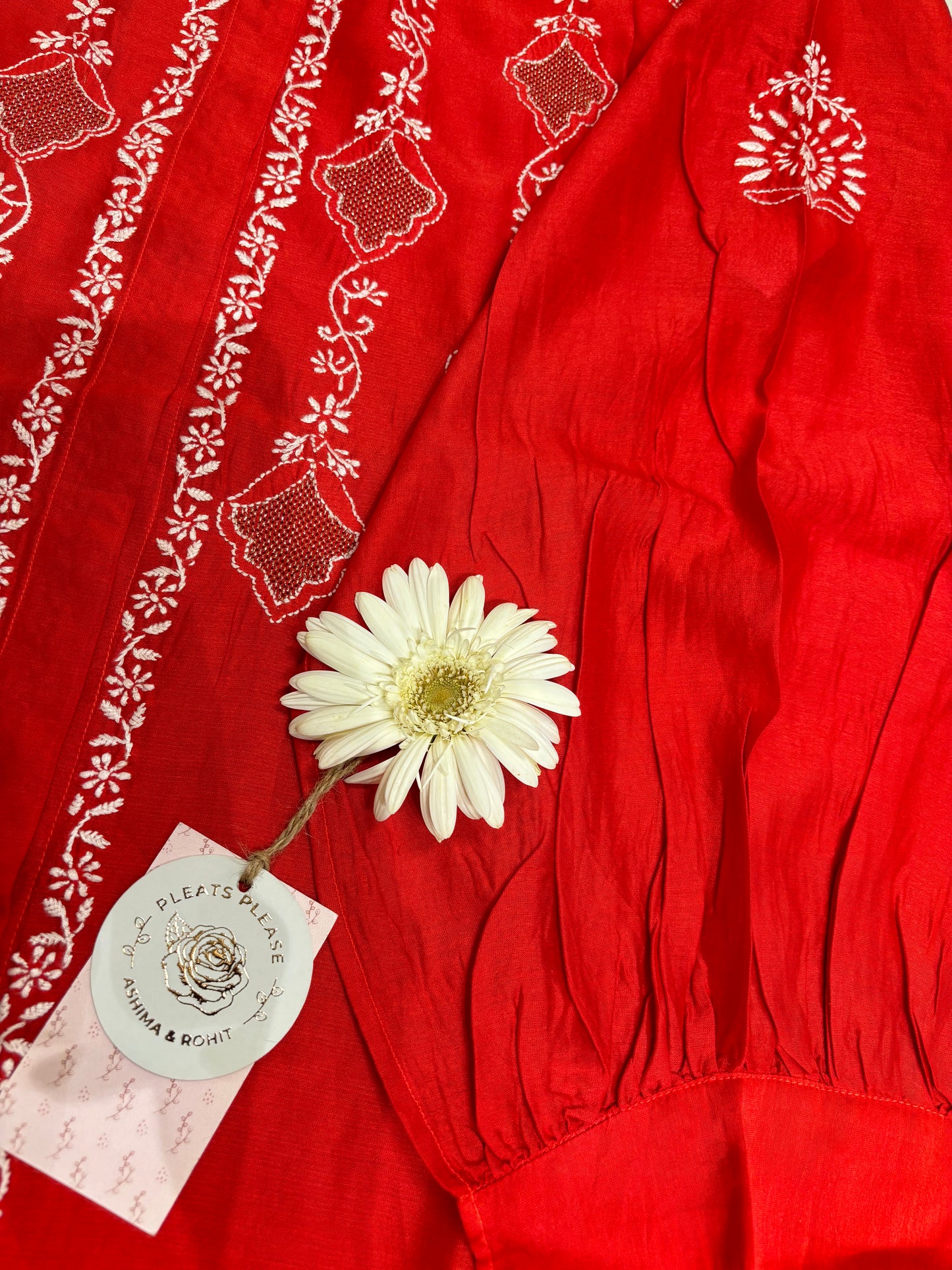 Red Chanderi Silk Chikankari Co-Ord Set