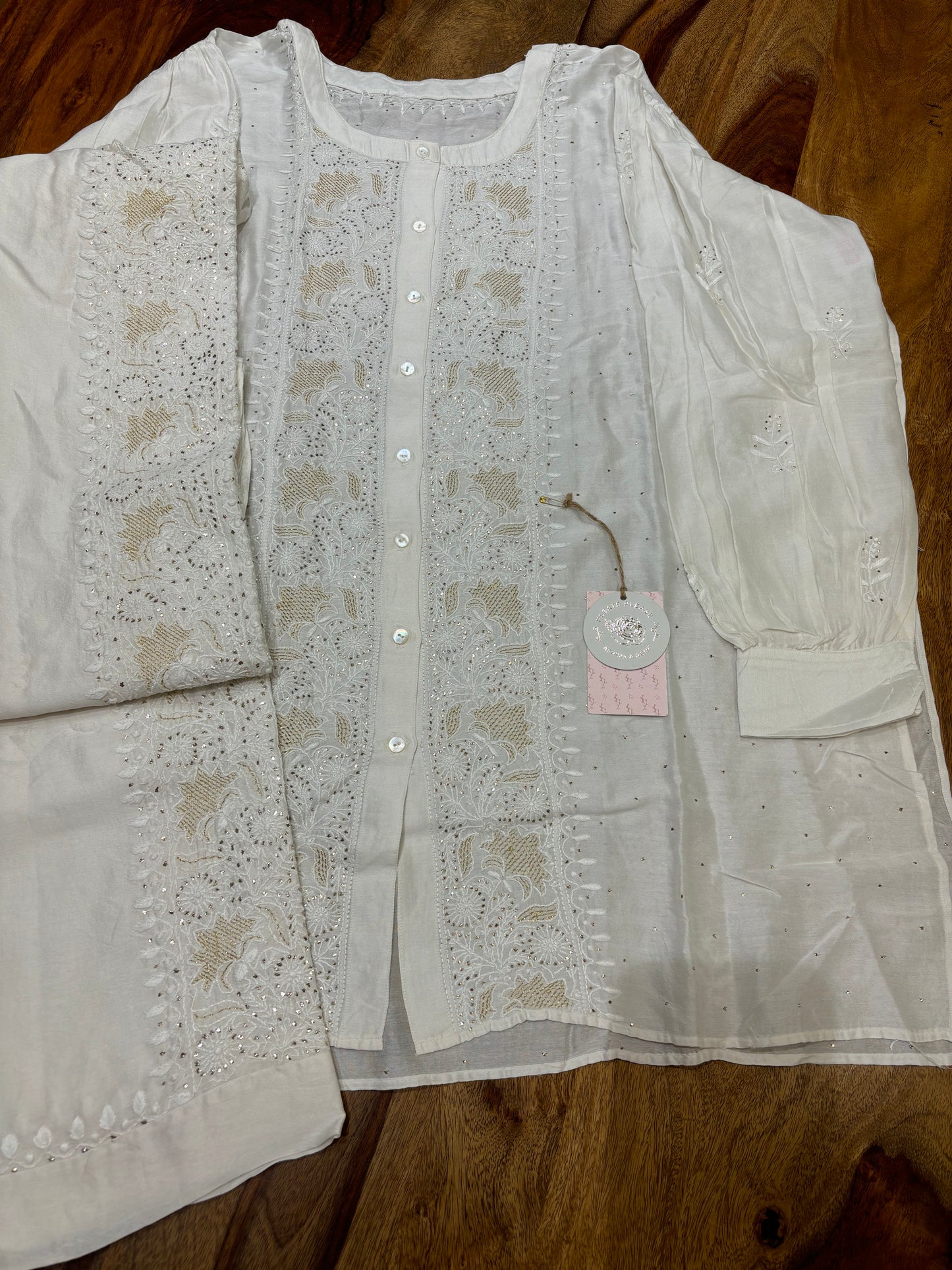 Dyeable Chanderi Silk Chikankari Co-Ord Set