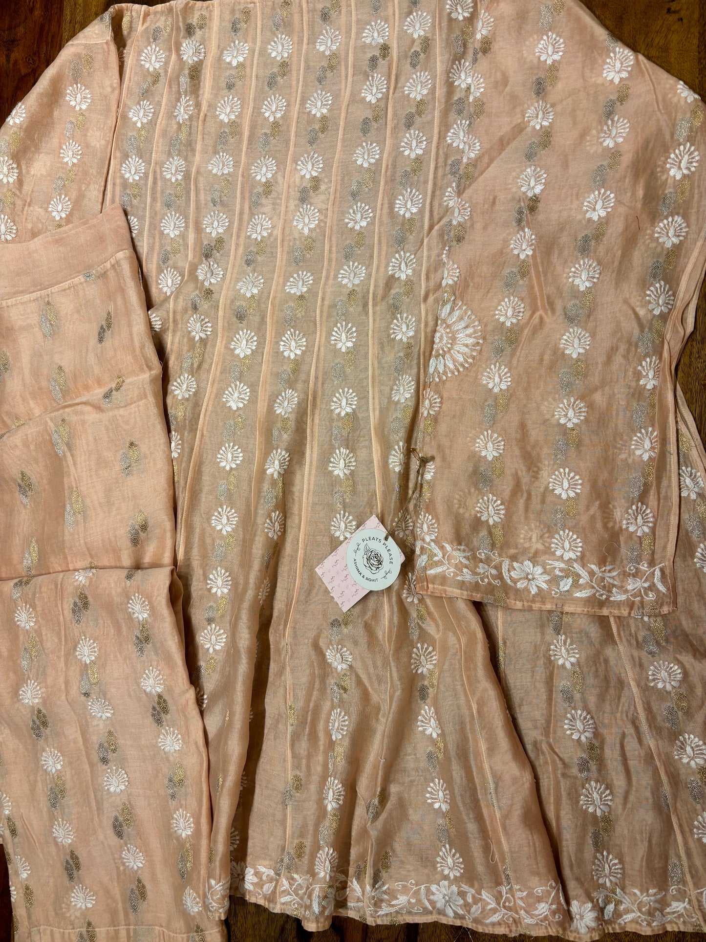 Peach Chanderi Silk Chikankari Co-Ord Set