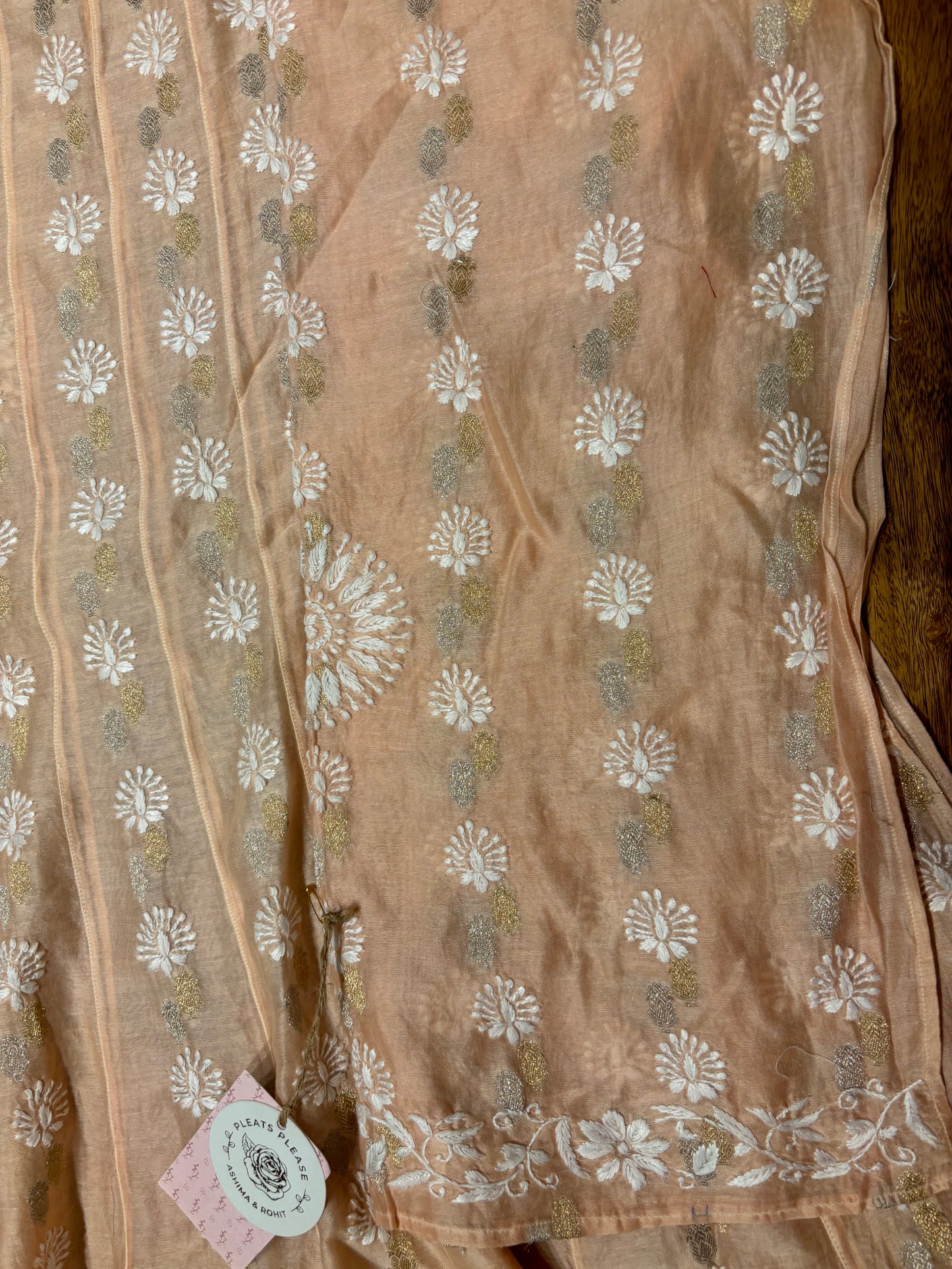 Peach Chanderi Silk Chikankari Co-Ord Set