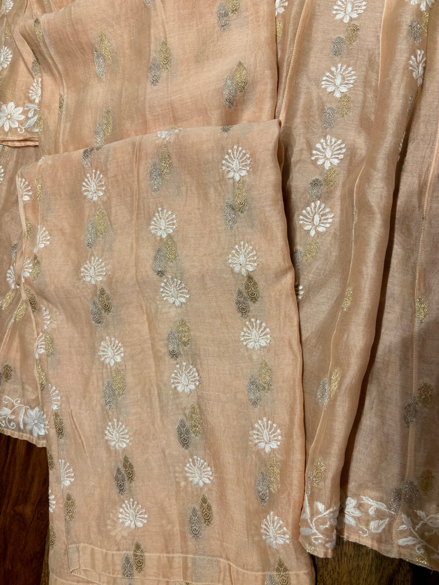 Peach Chanderi Silk Chikankari Co-Ord Set