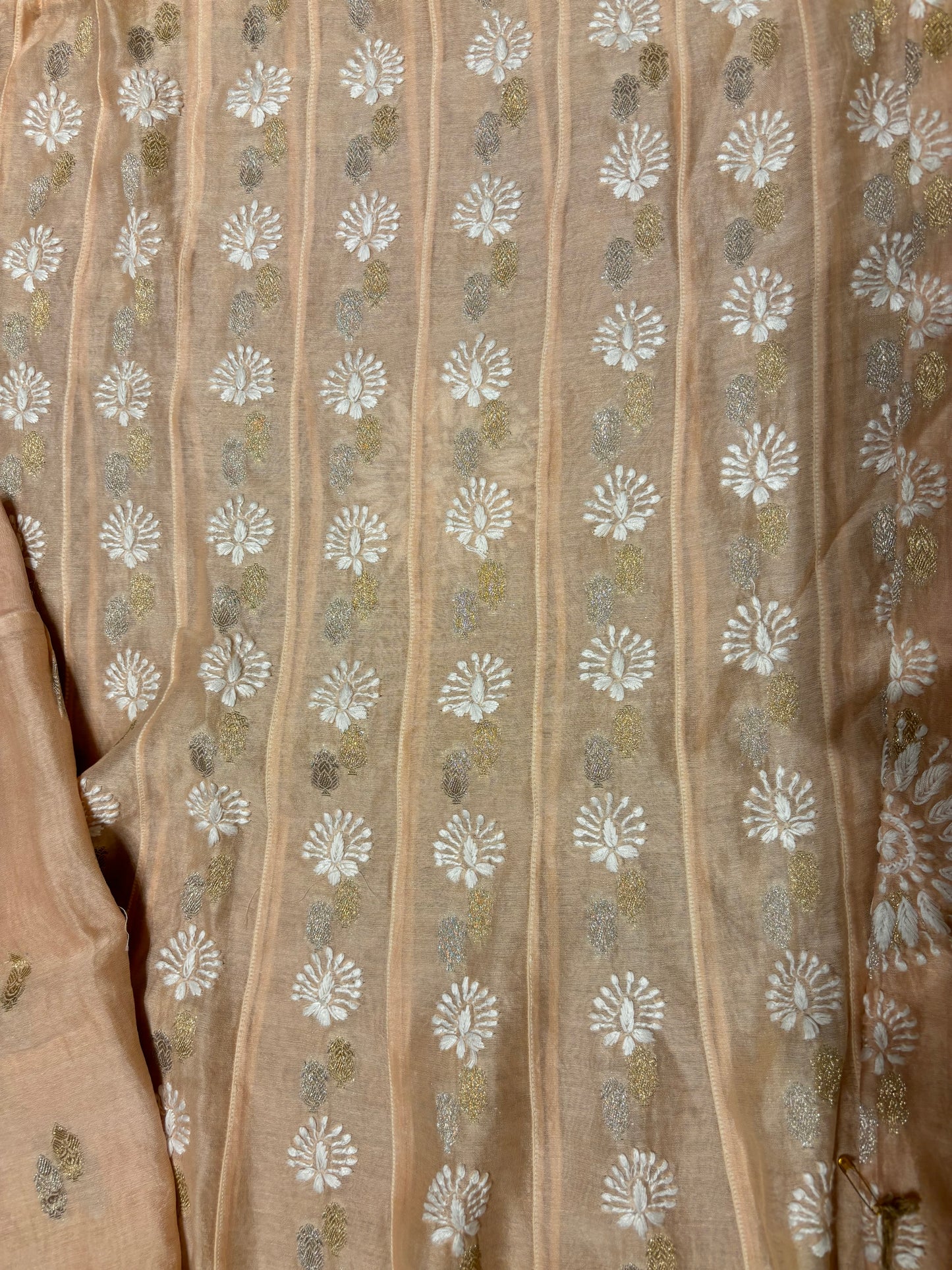 Peach Chanderi Silk Chikankari Co-Ord Set