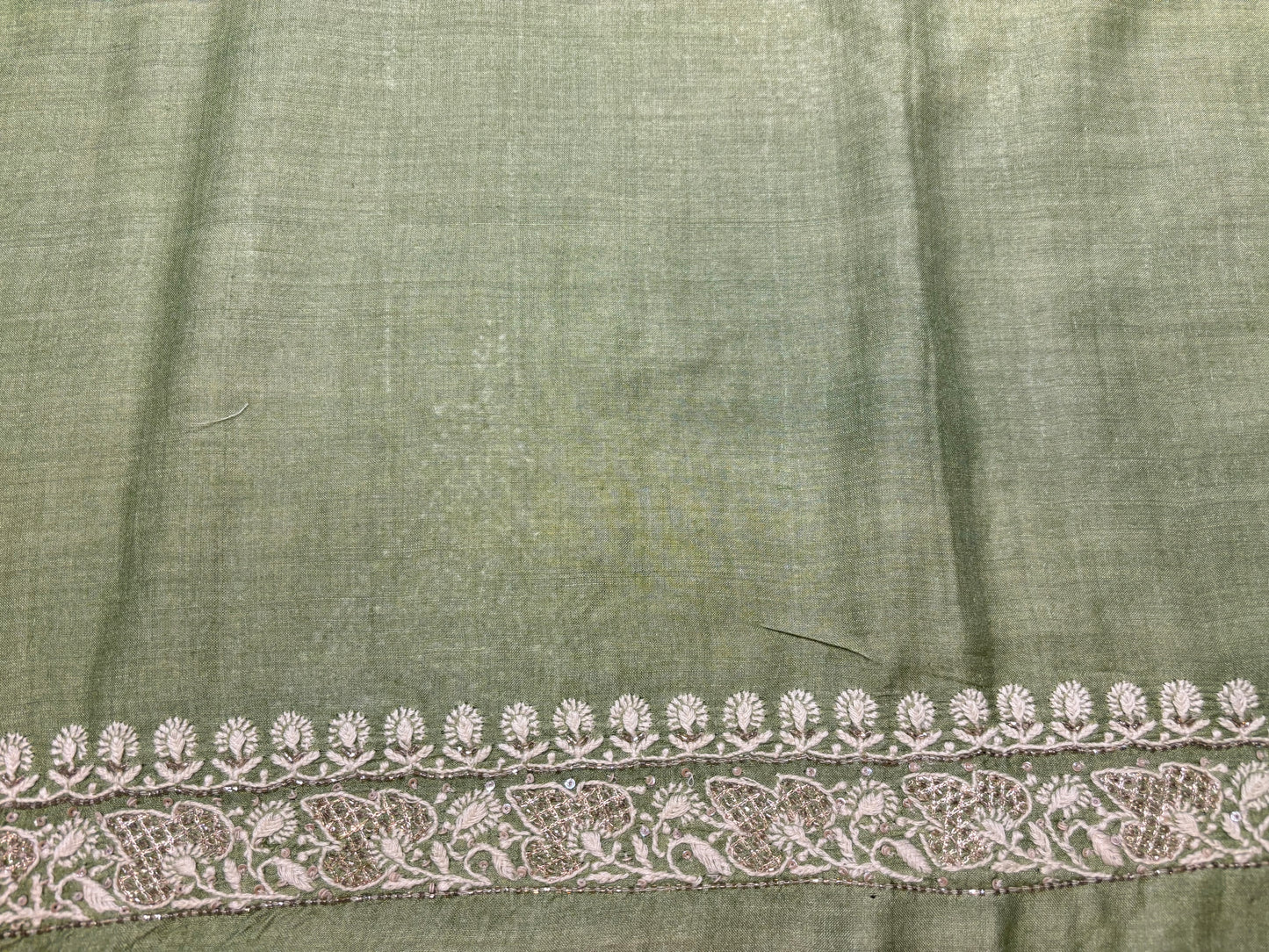 Mehendi Green Monga Silk Chikankari 3pc Set Fabric