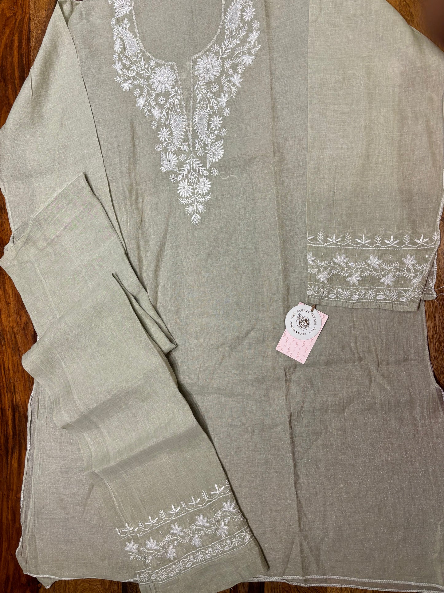 Sage Green Pure Tissue Chikankari Co-Ord Set