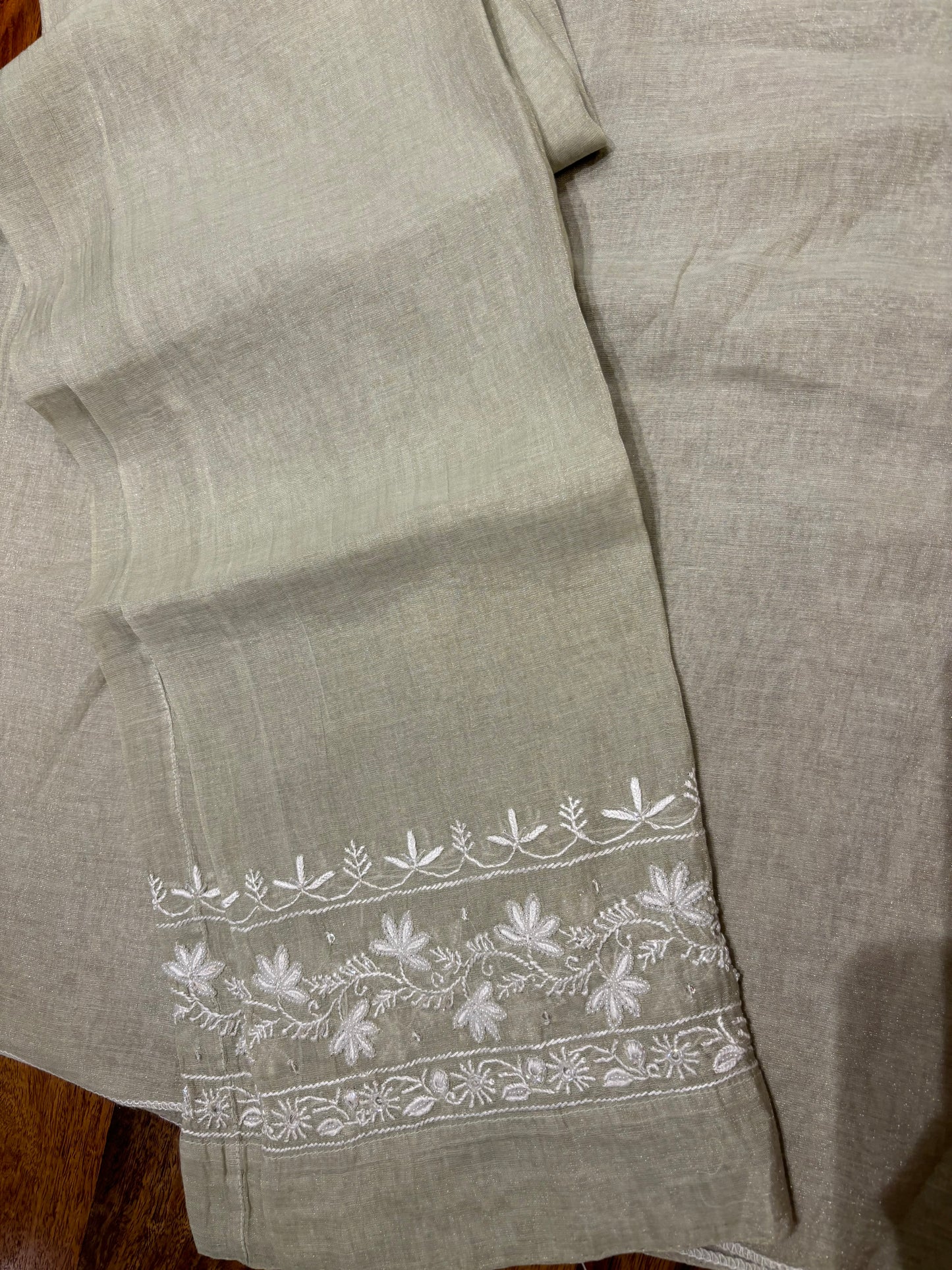 Sage Green Pure Tissue Chikankari Co-Ord Set