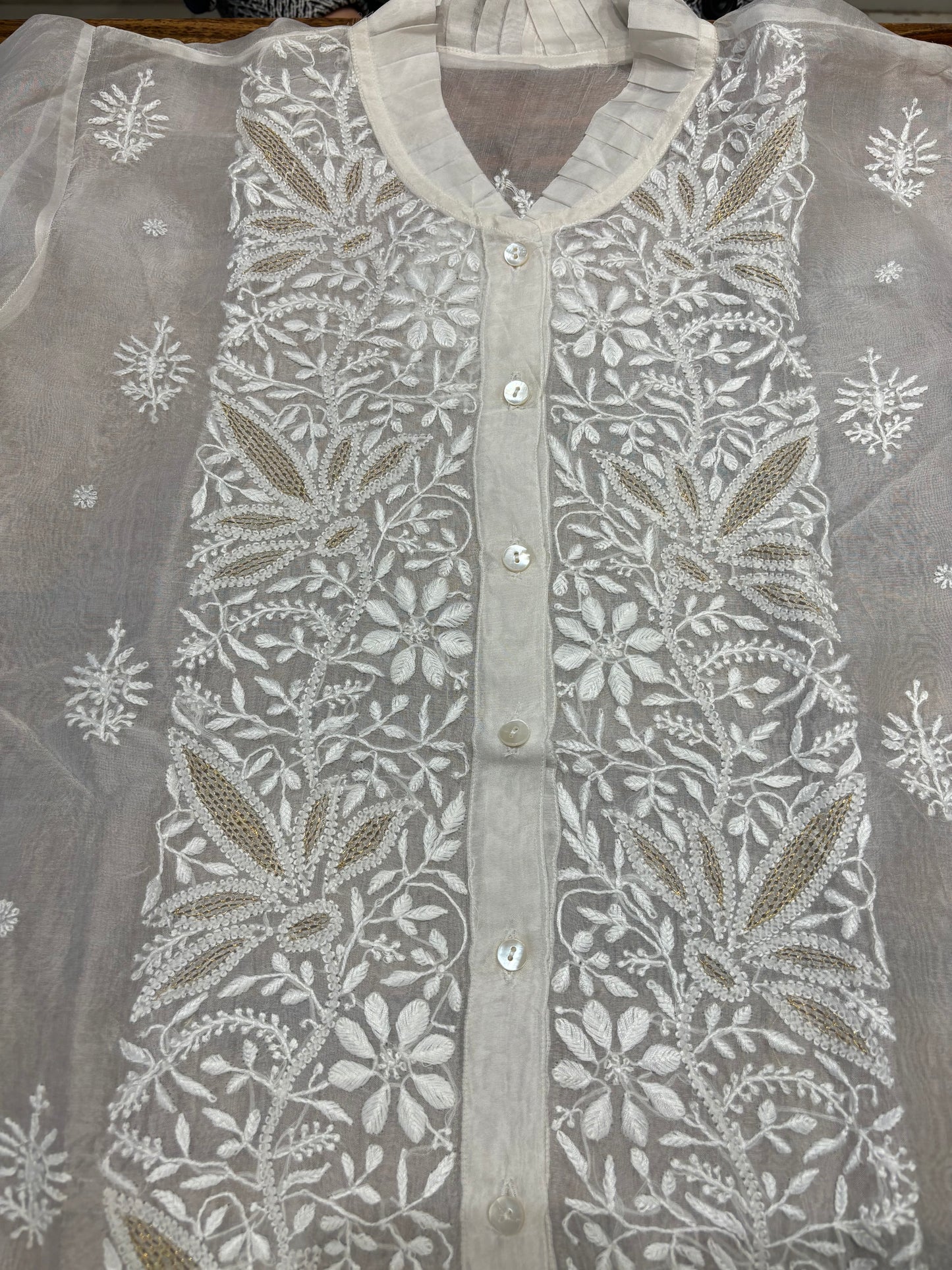 Dyeable Organza Silk Chikankari Shirt