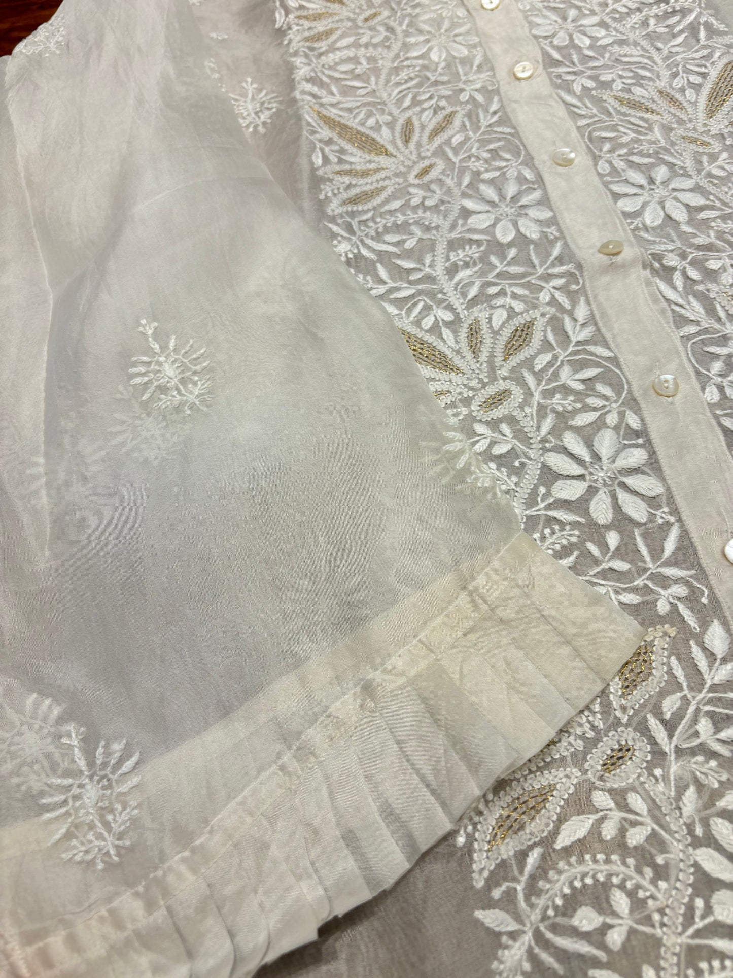 Dyeable Organza Silk Chikankari Shirt