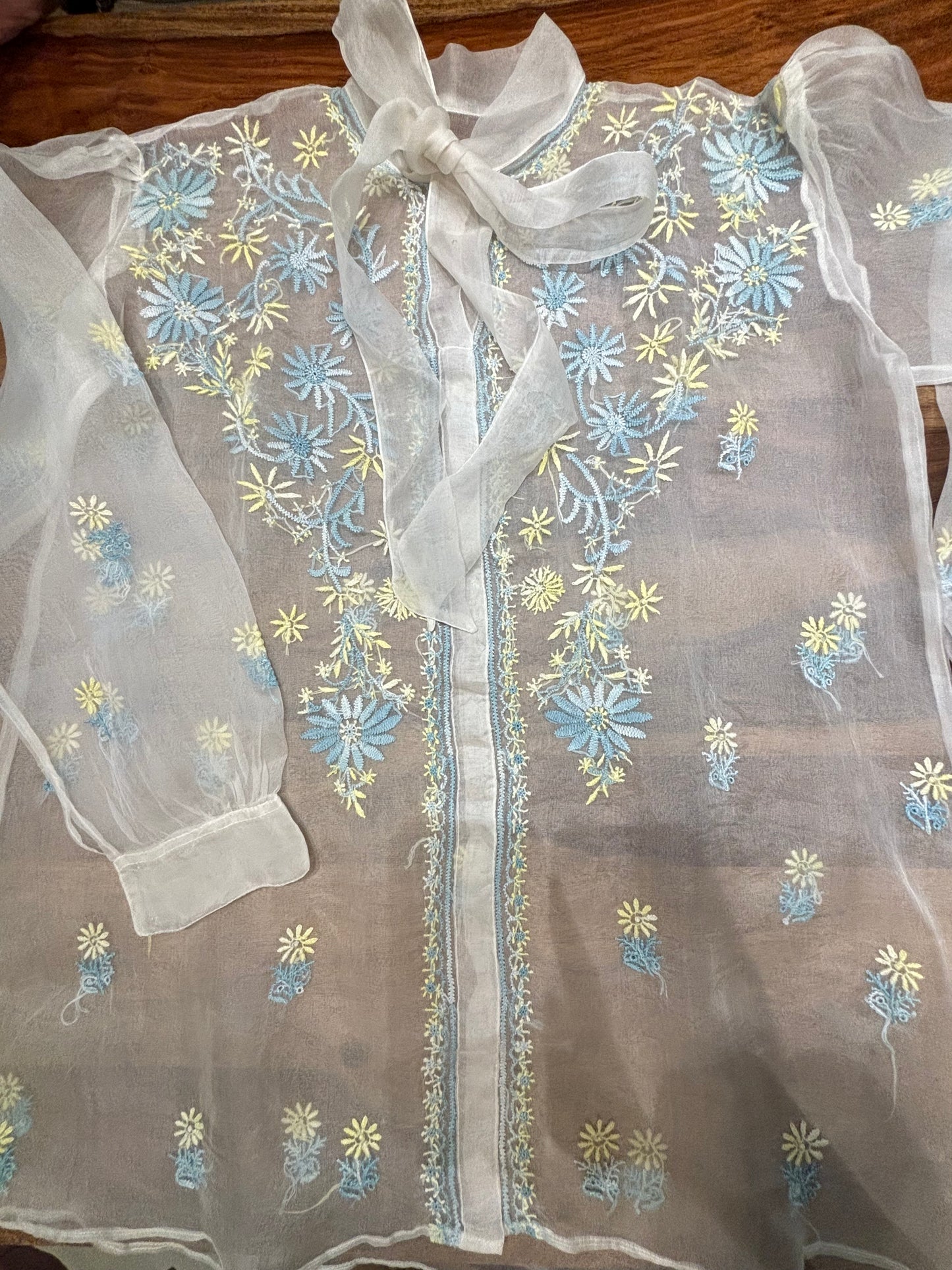 Dyeable Organza Silk Chikankari Shirt