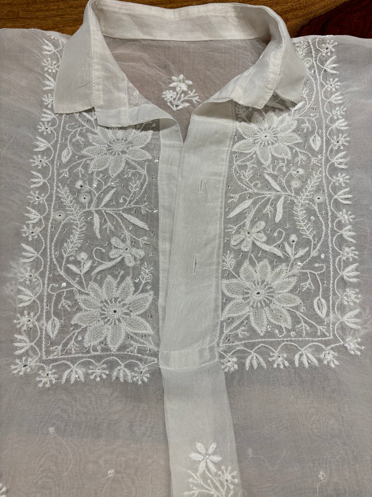 Dyeable Organza Silk Chikankari Shirt