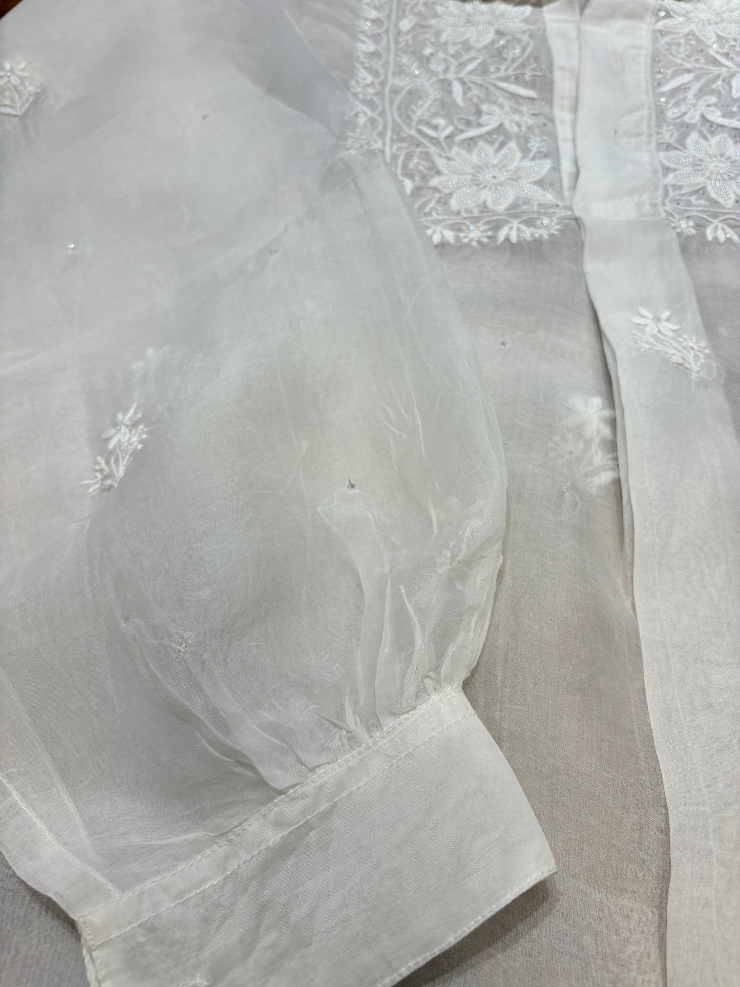 Dyeable Organza Silk Chikankari Shirt