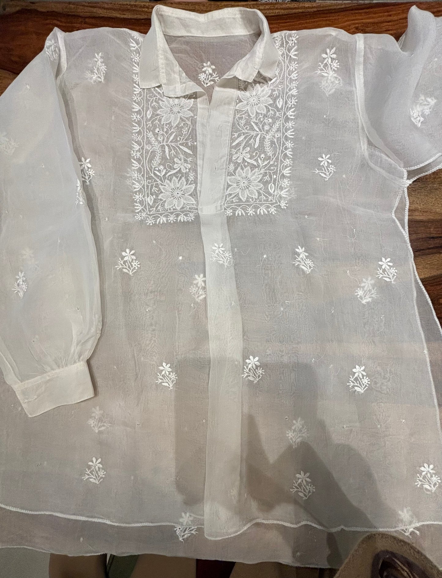 Dyeable Organza Silk Chikankari Shirt