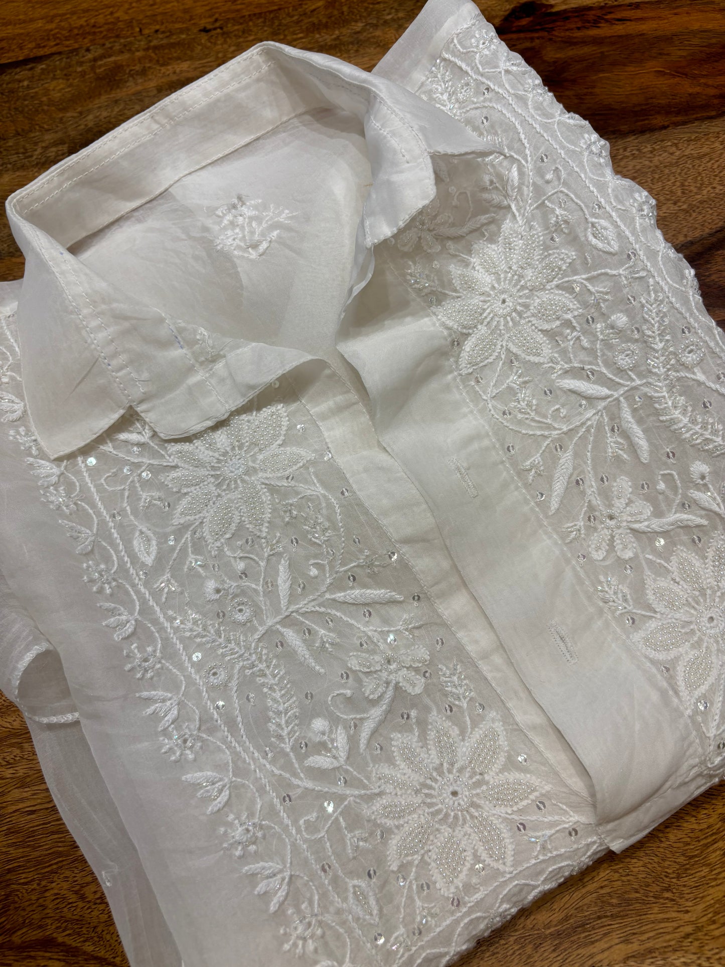 Dyeable Organza Silk Chikankari Shirt