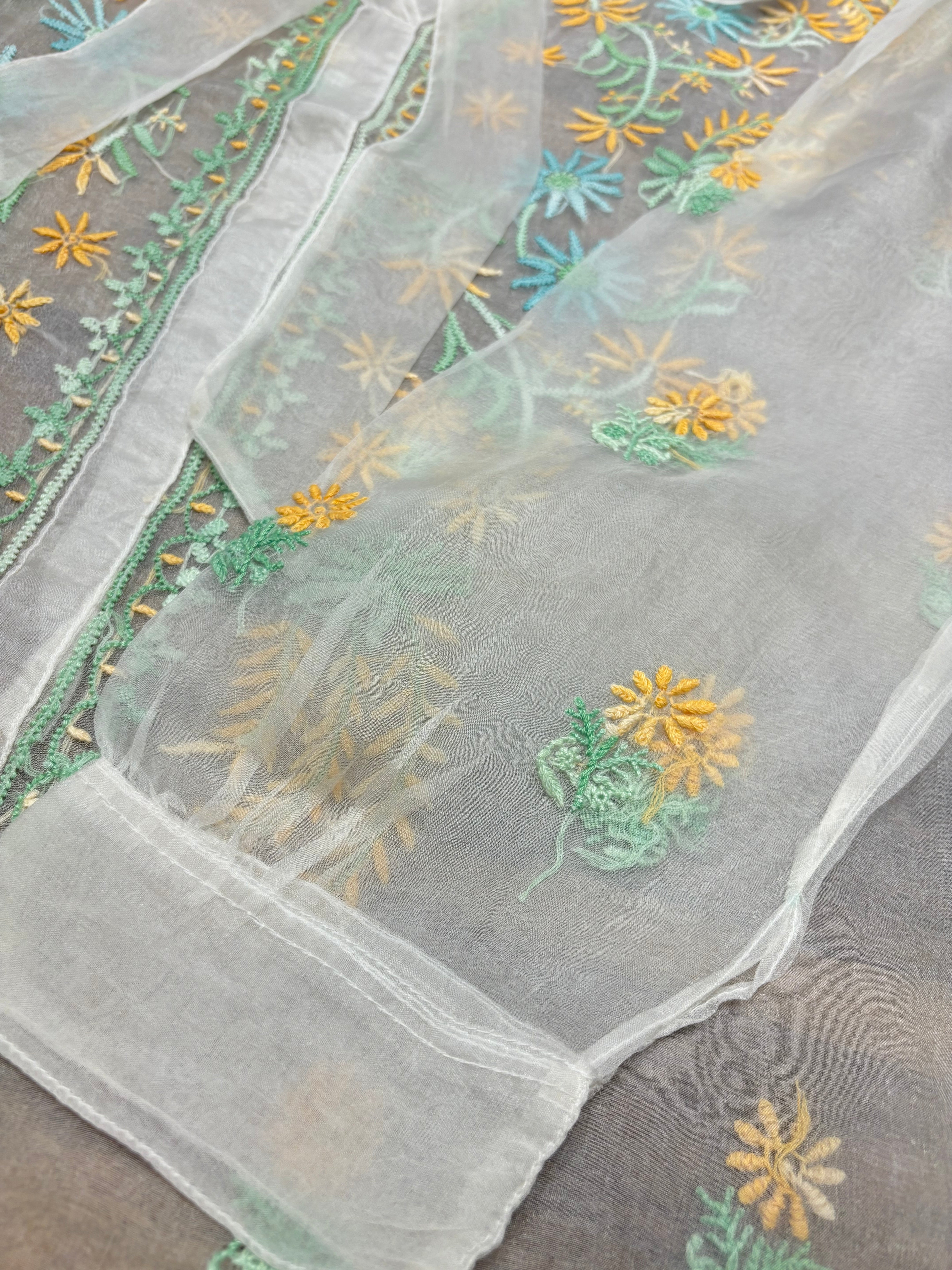 Dyeable Organza Silk Chikankari Shirt
