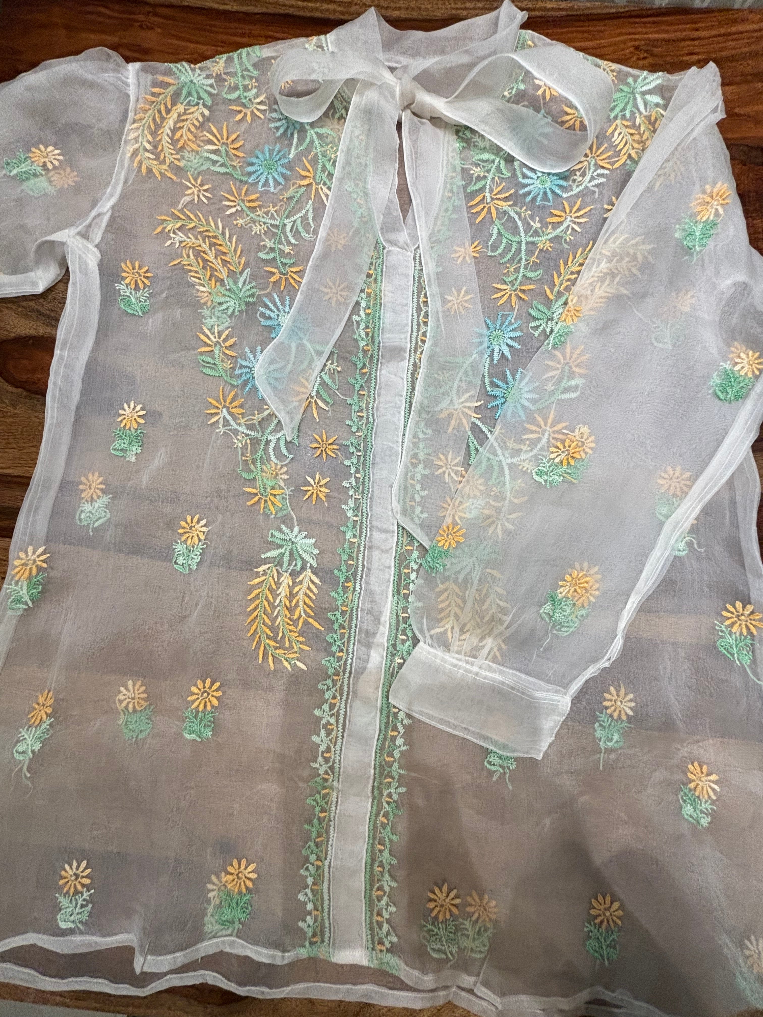 Dyeable Organza Silk Chikankari Shirt