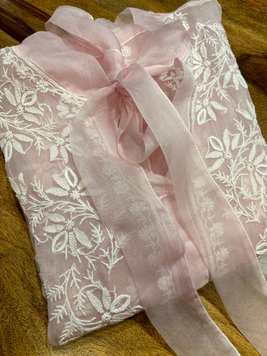 Blush Pink Organza Silk Chikankari Shirt