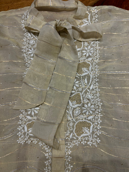 Dyeable Tissue Organza Silk Chikankari Shirt