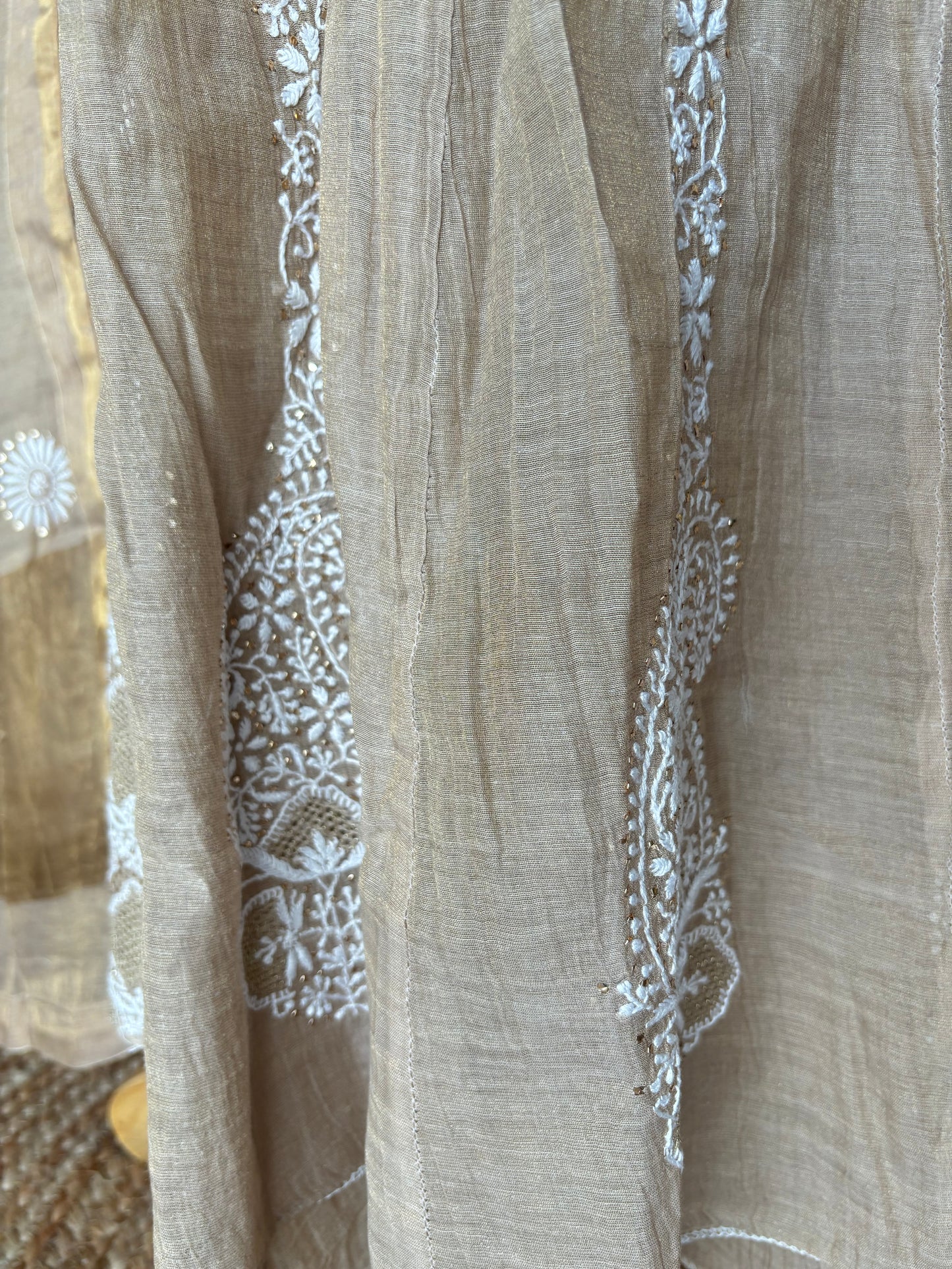 Hazelnut Pure Tissue Chikankari Anarkali and Dupatta