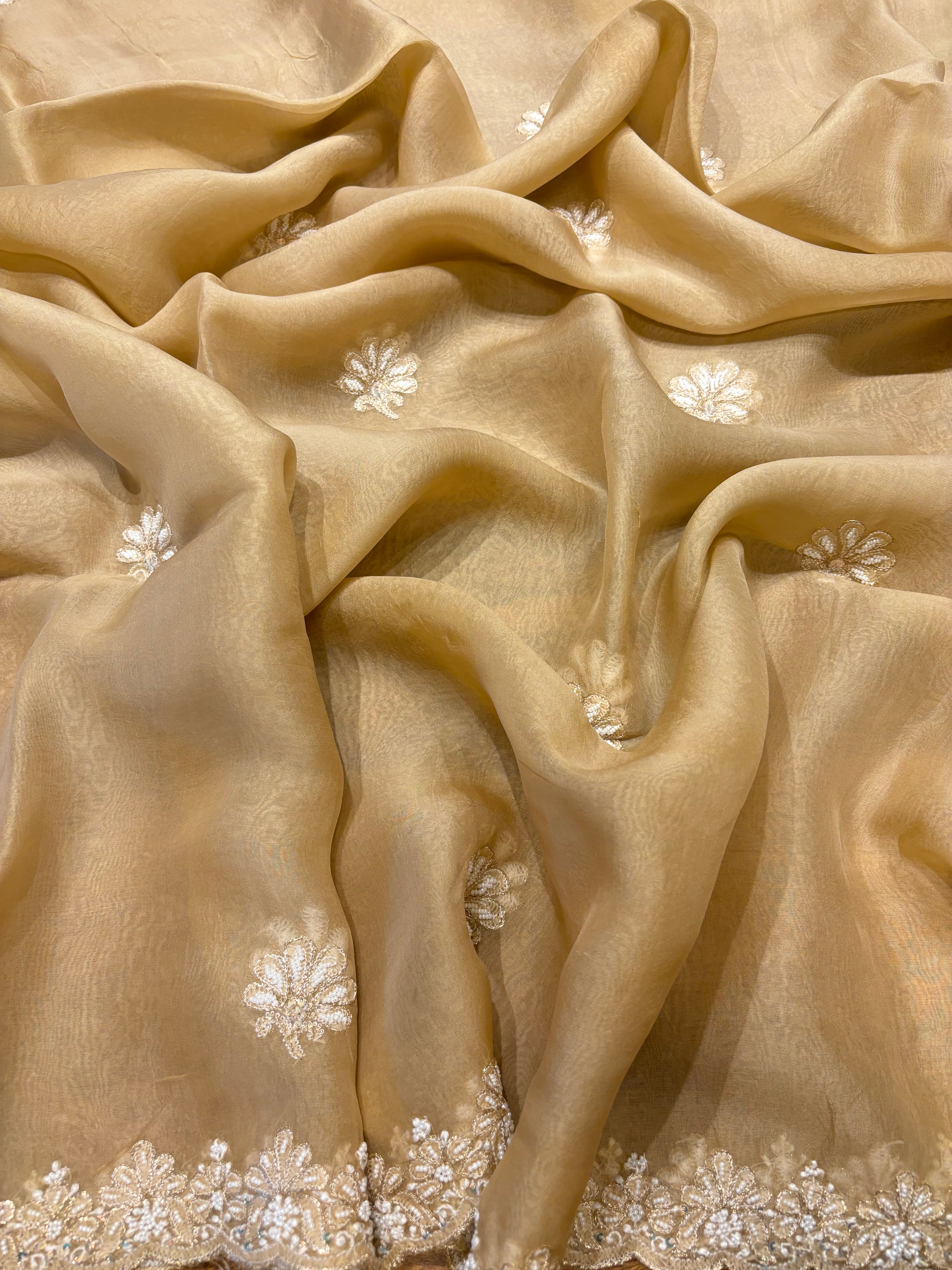 Oscar Gold Organza Silk Chikankari Anarkali and Dupatta