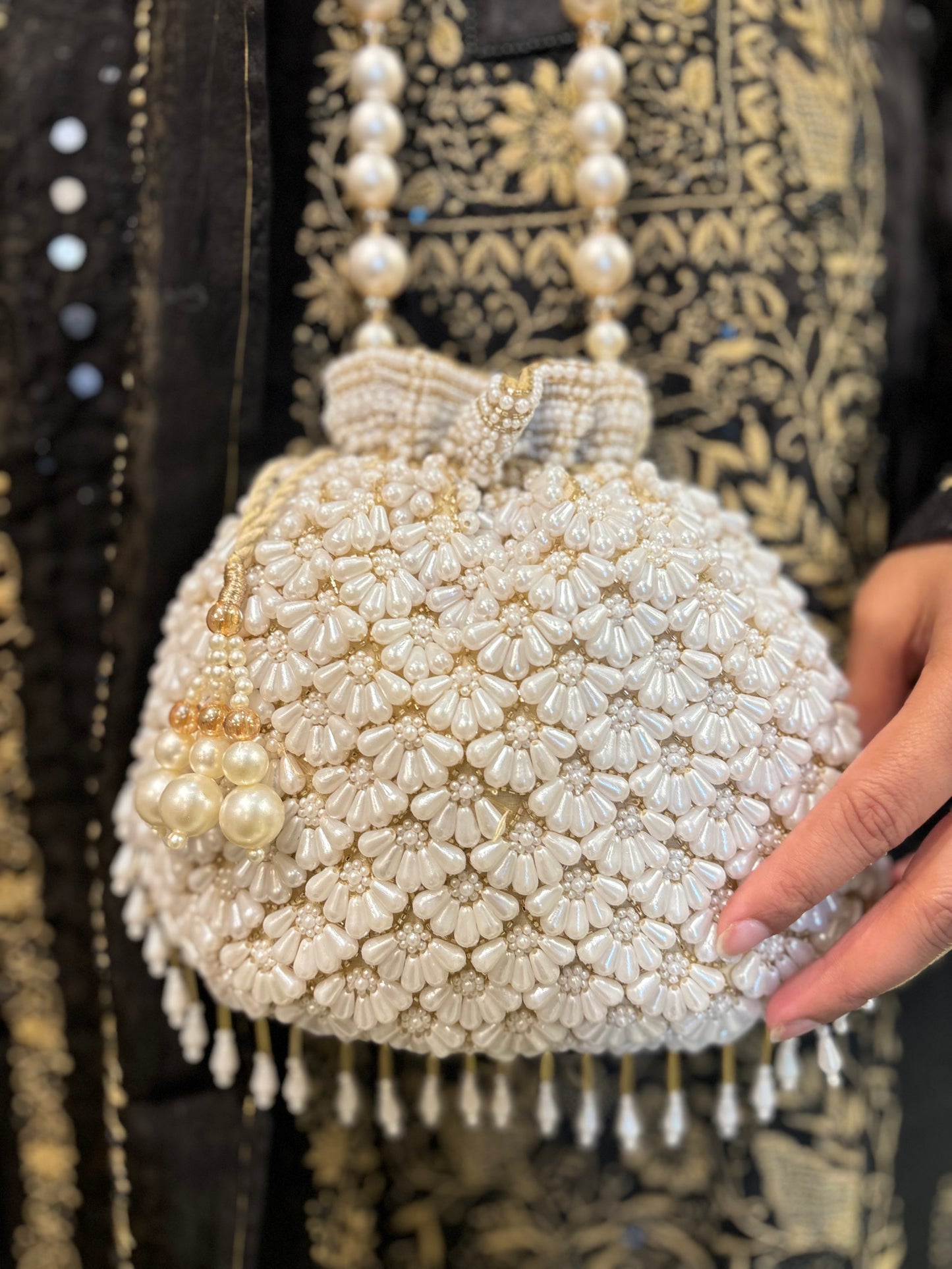 Ivory Luxe Pearl Potli Bag