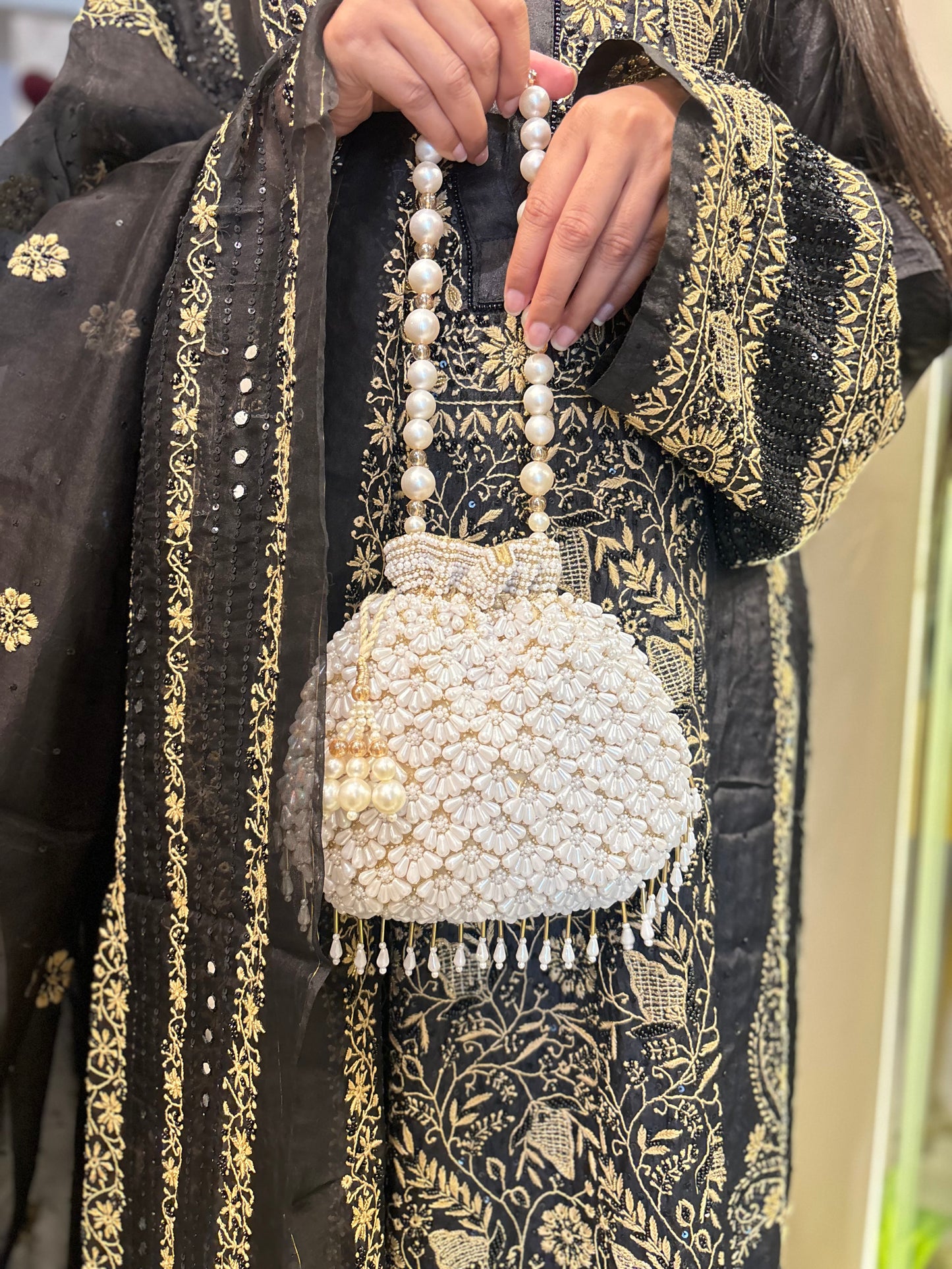 Ivory Luxe Pearl Potli Bag