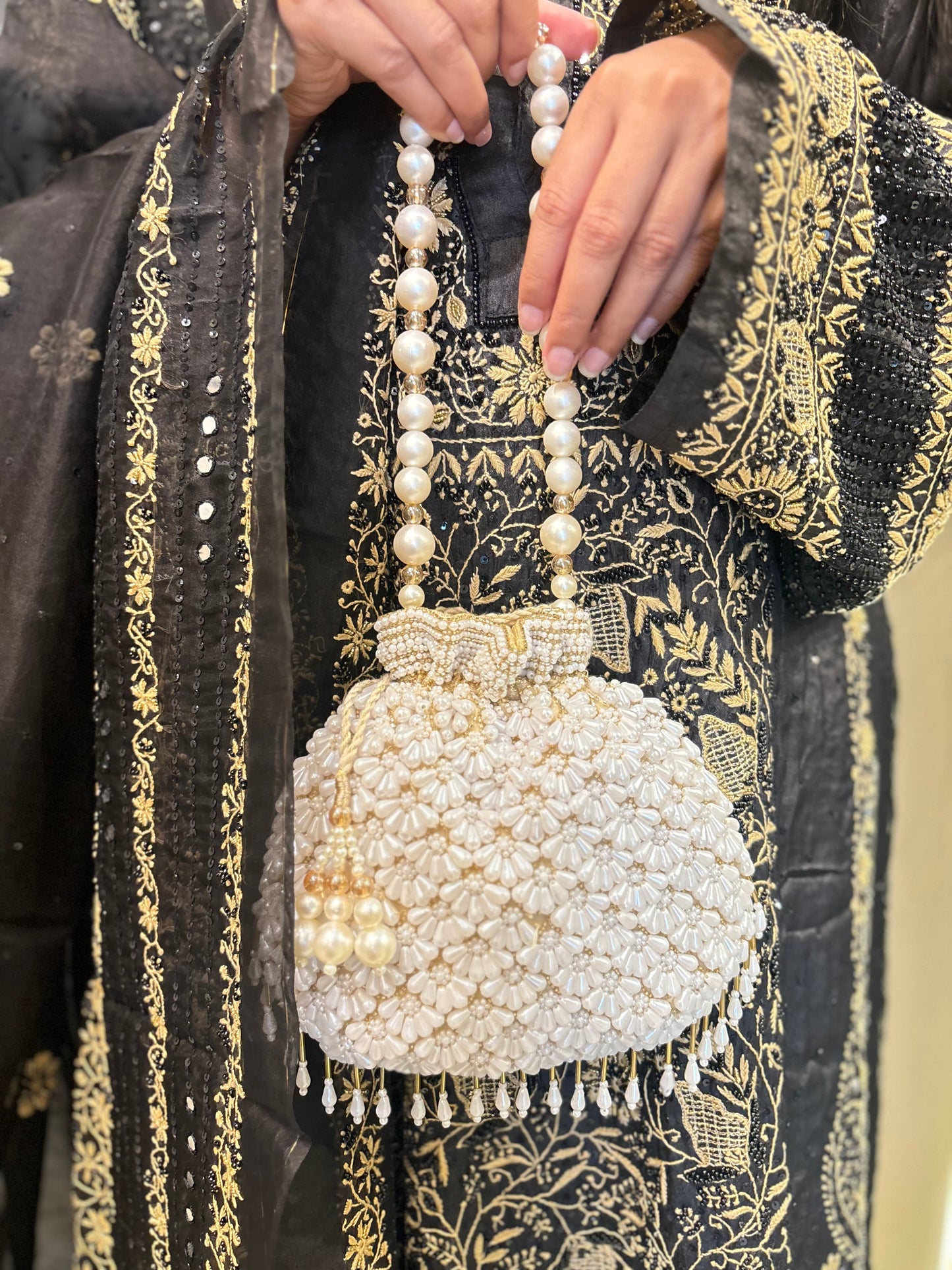 Ivory Luxe Pearl Potli Bag