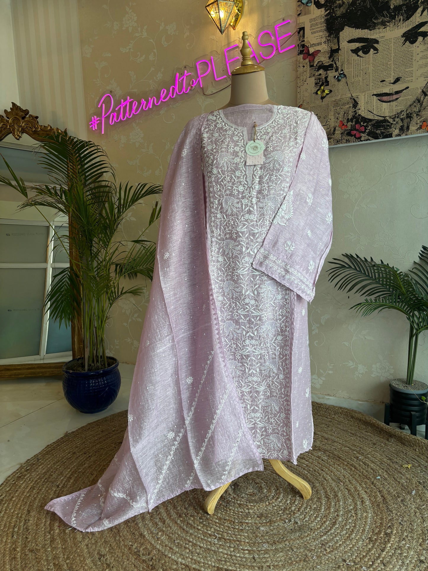 Lilac Linen Chikankari Kurta and Dupatta