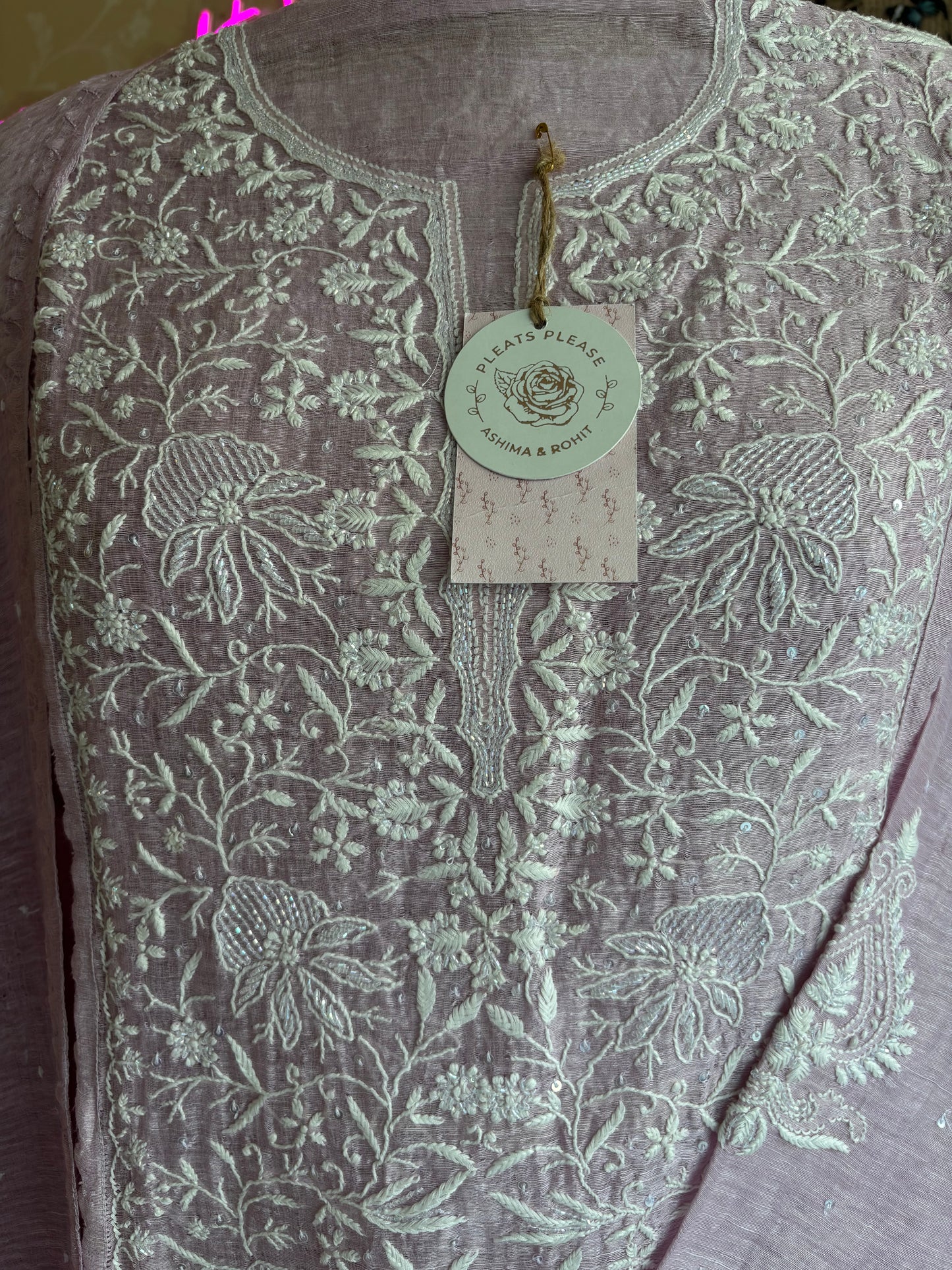 Lilac Linen Chikankari Kurta and Dupatta