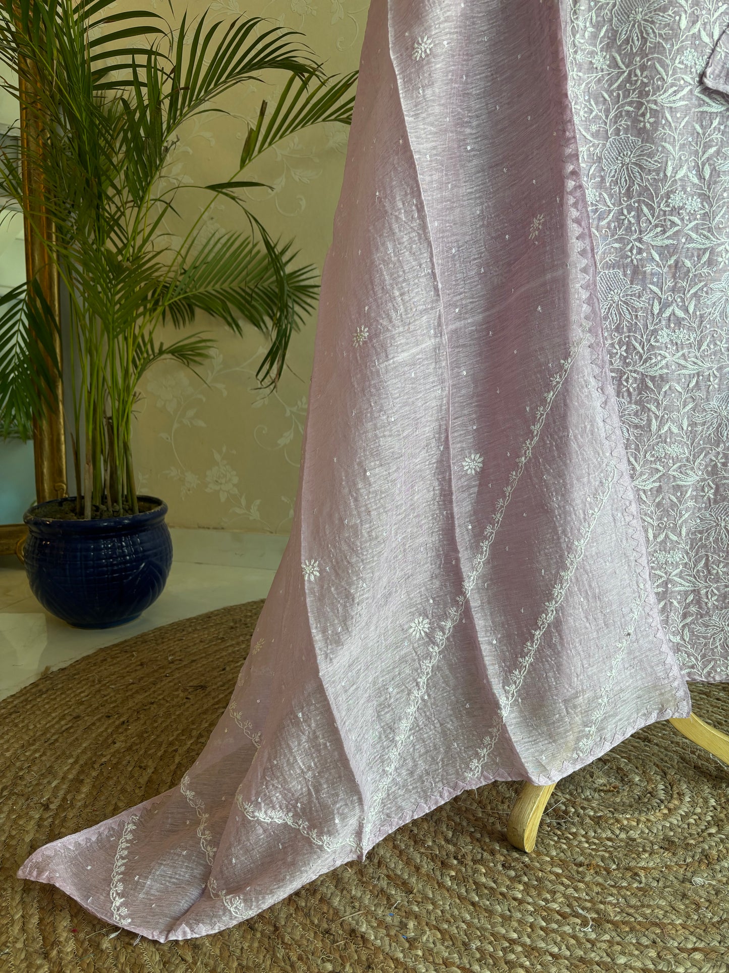 Lilac Linen Chikankari Kurta and Dupatta