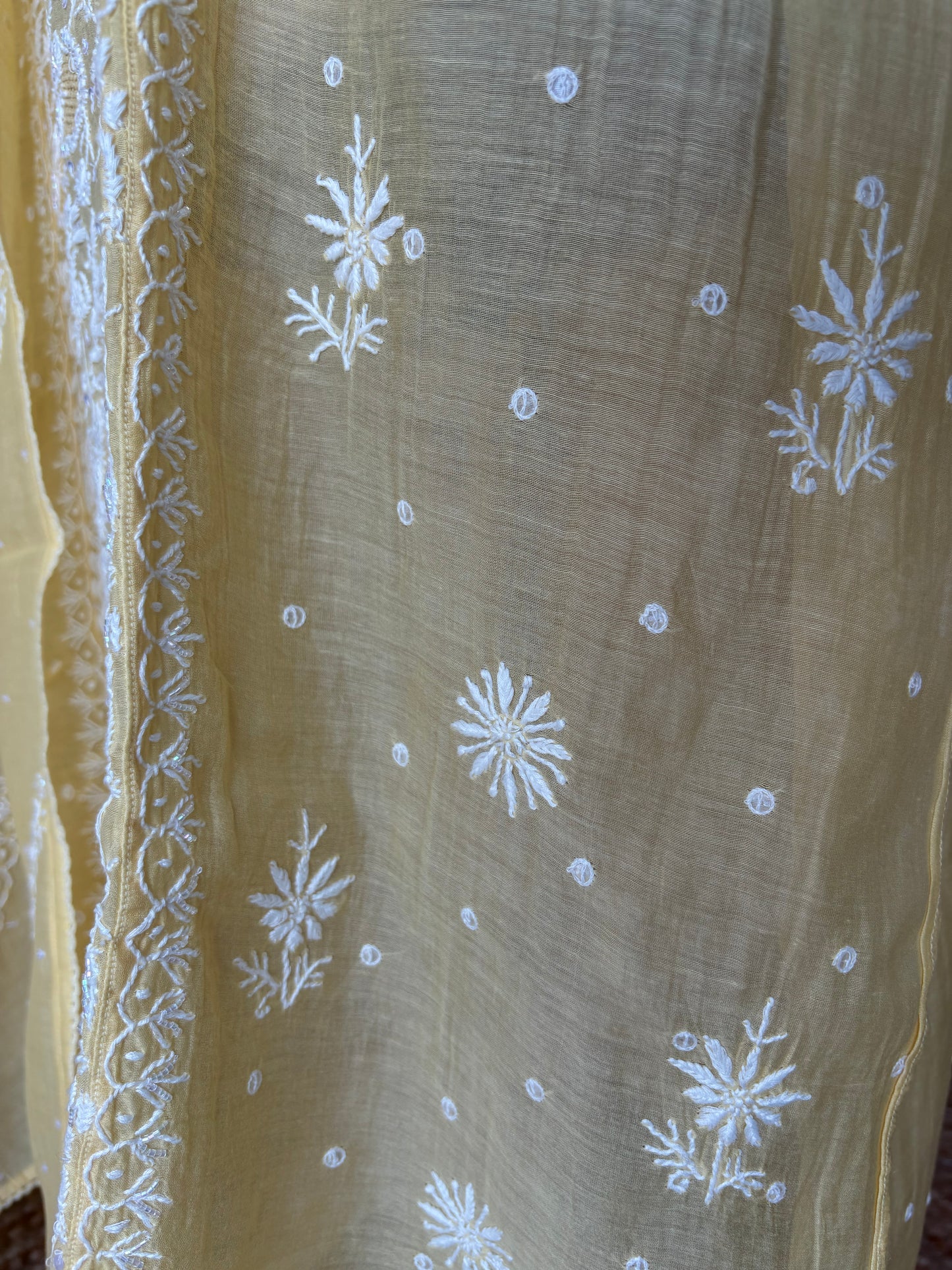 Yellow Chanderi Mul Chikankari Kurta and Dupatta