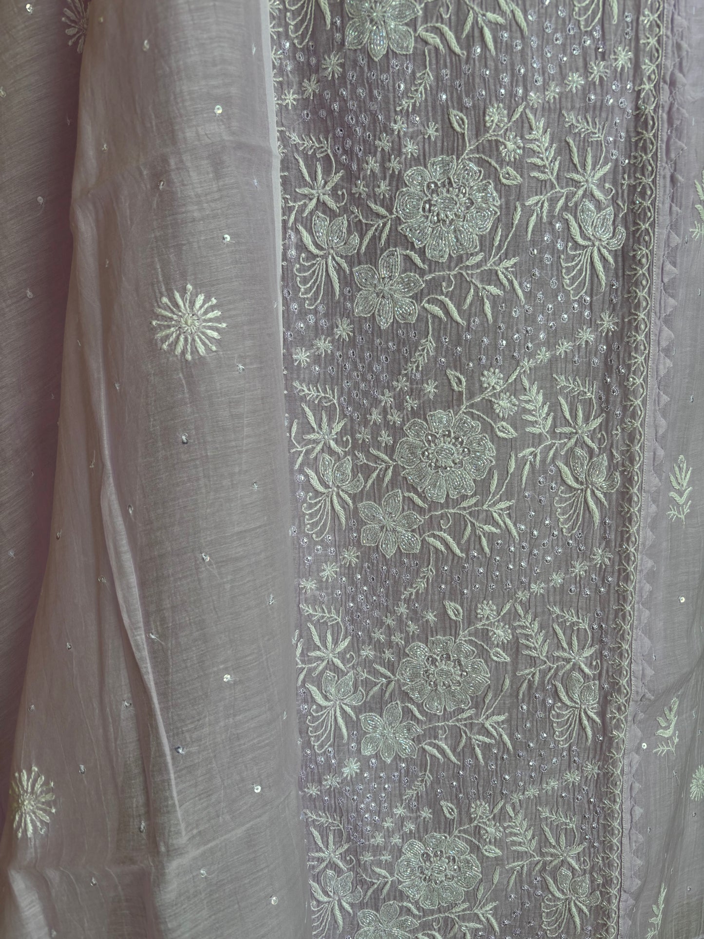 Lilac Chanderi Mul Chikankari Kurta and Dupatta