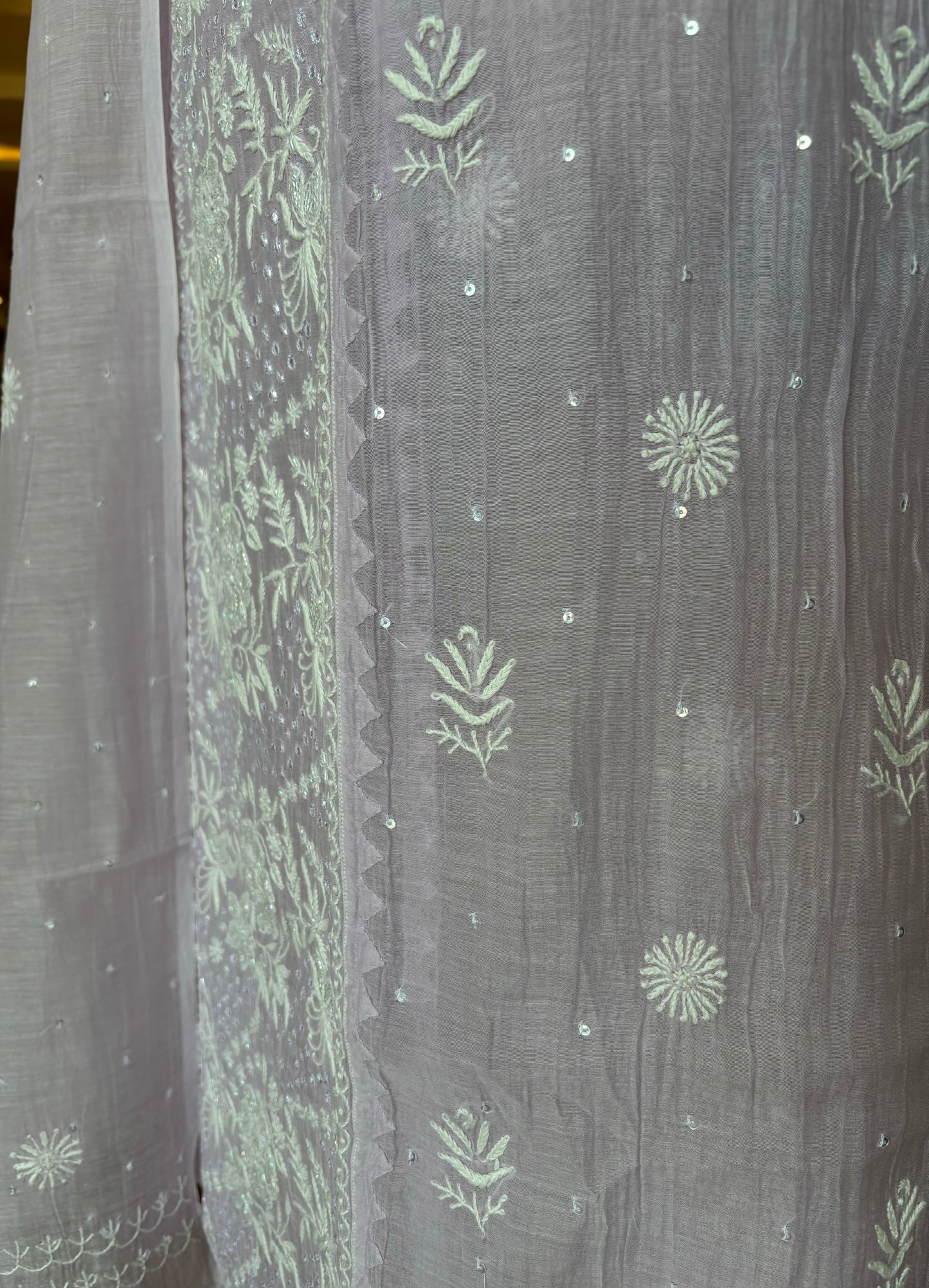 Lilac Chanderi Mul Chikankari Kurta and Dupatta