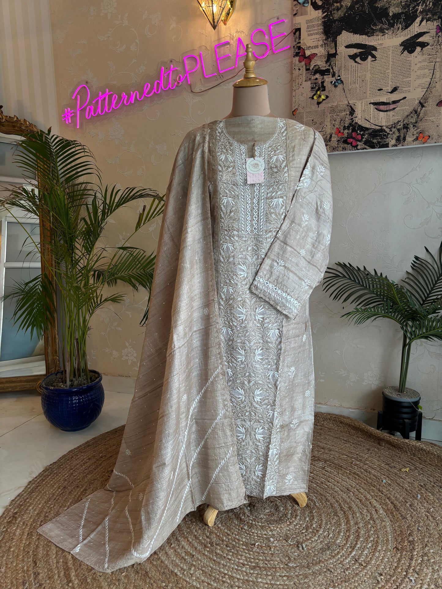 Hazelnut Silk Chikankari Kurta and Dupatta