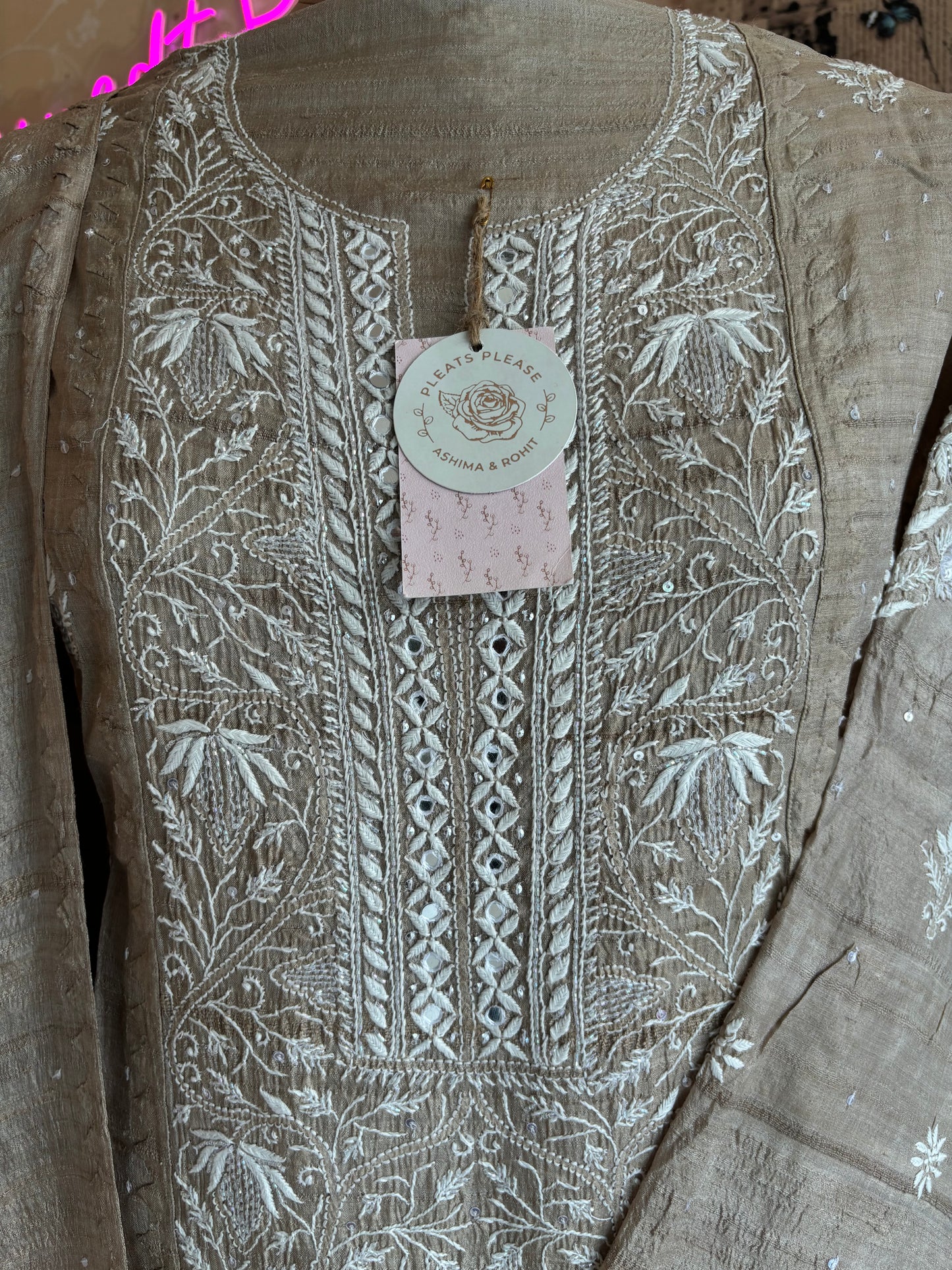 Hazelnut Silk Chikankari Kurta and Dupatta