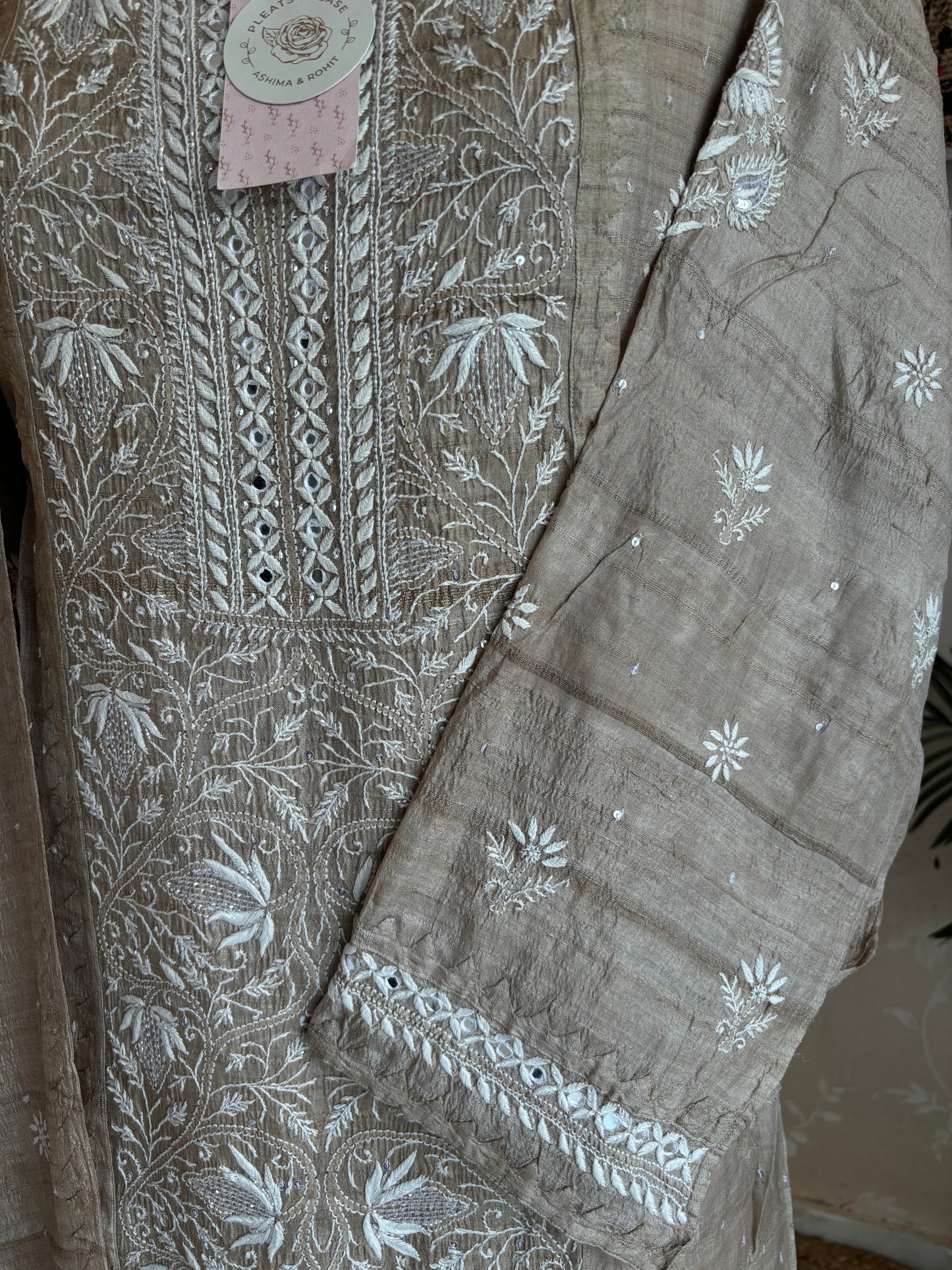 Hazelnut Silk Chikankari Kurta and Dupatta