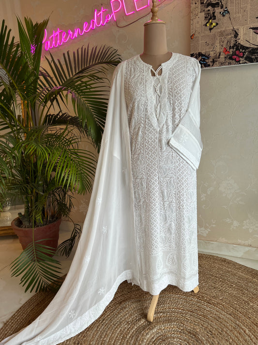 Dyeable Georgette Chikankari Kurta and Dupatta