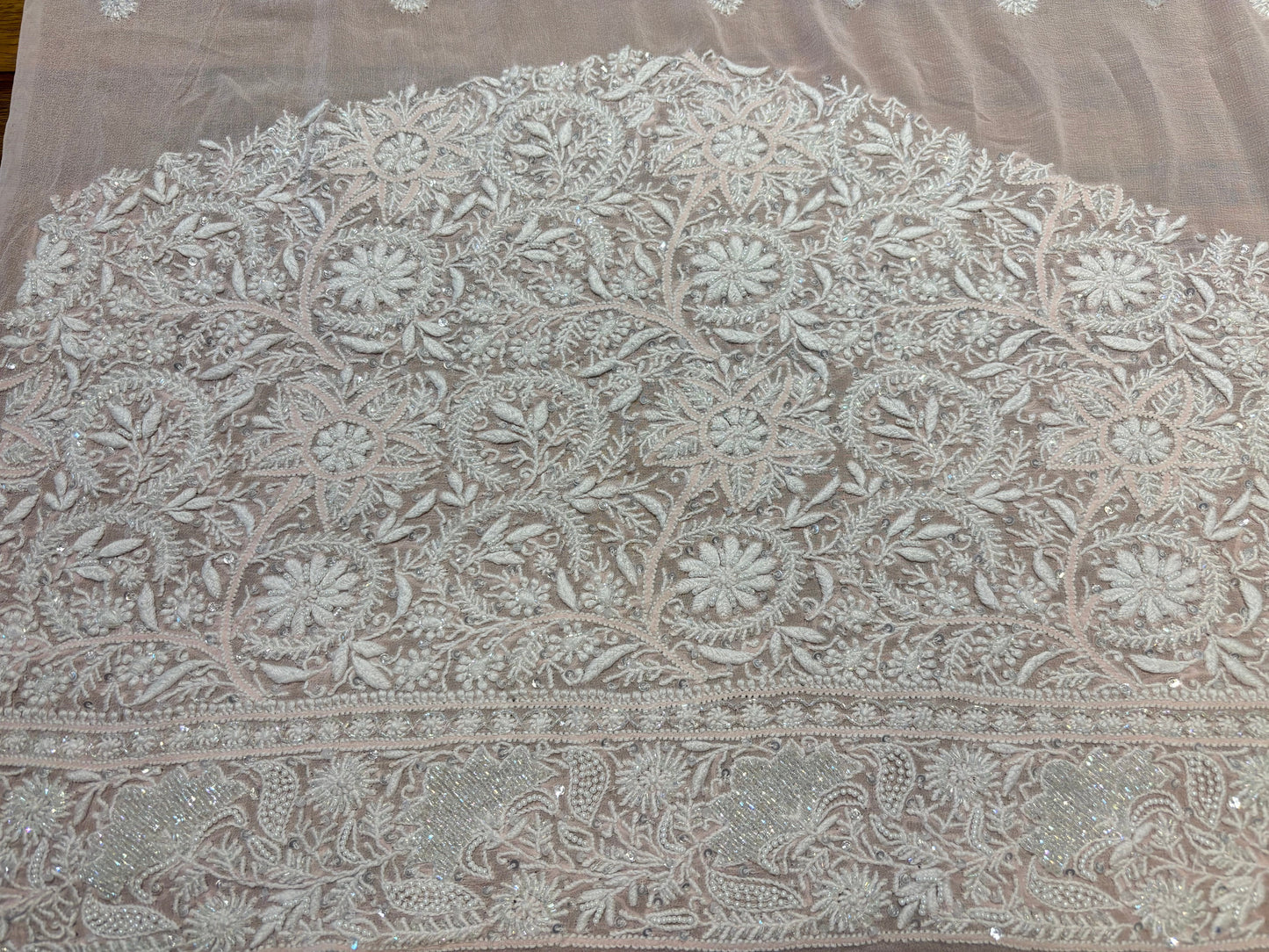 Blush Pink Pure Georgette Chikankari Saree and Blouse