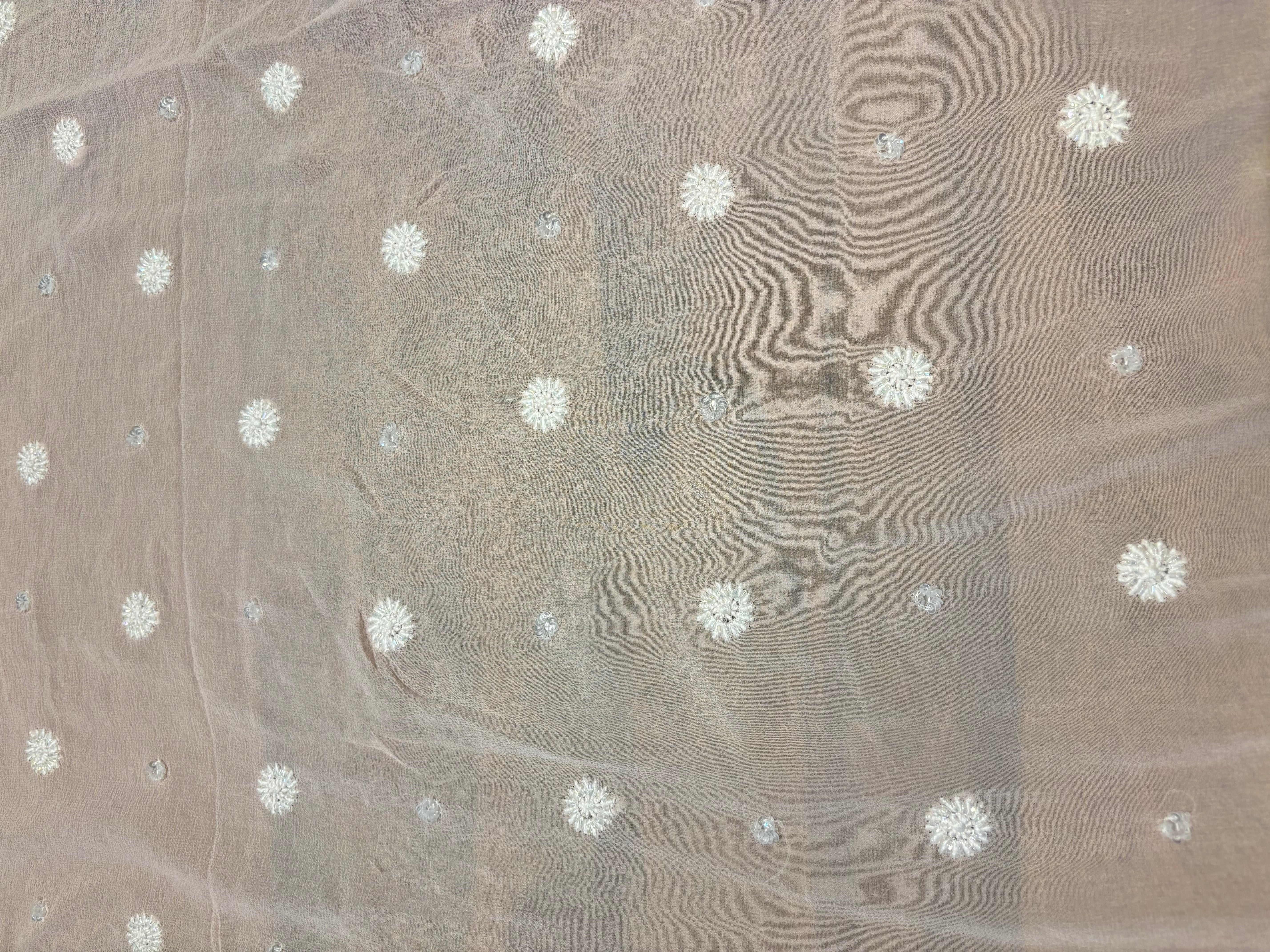 Blush Pink Pure Georgette Chikankari Saree and Blouse