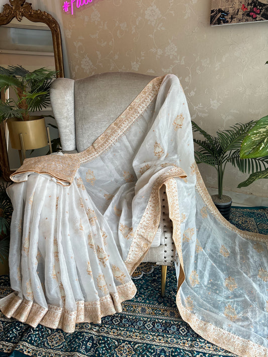 Dyeable Organza Silk Chikankari Saree