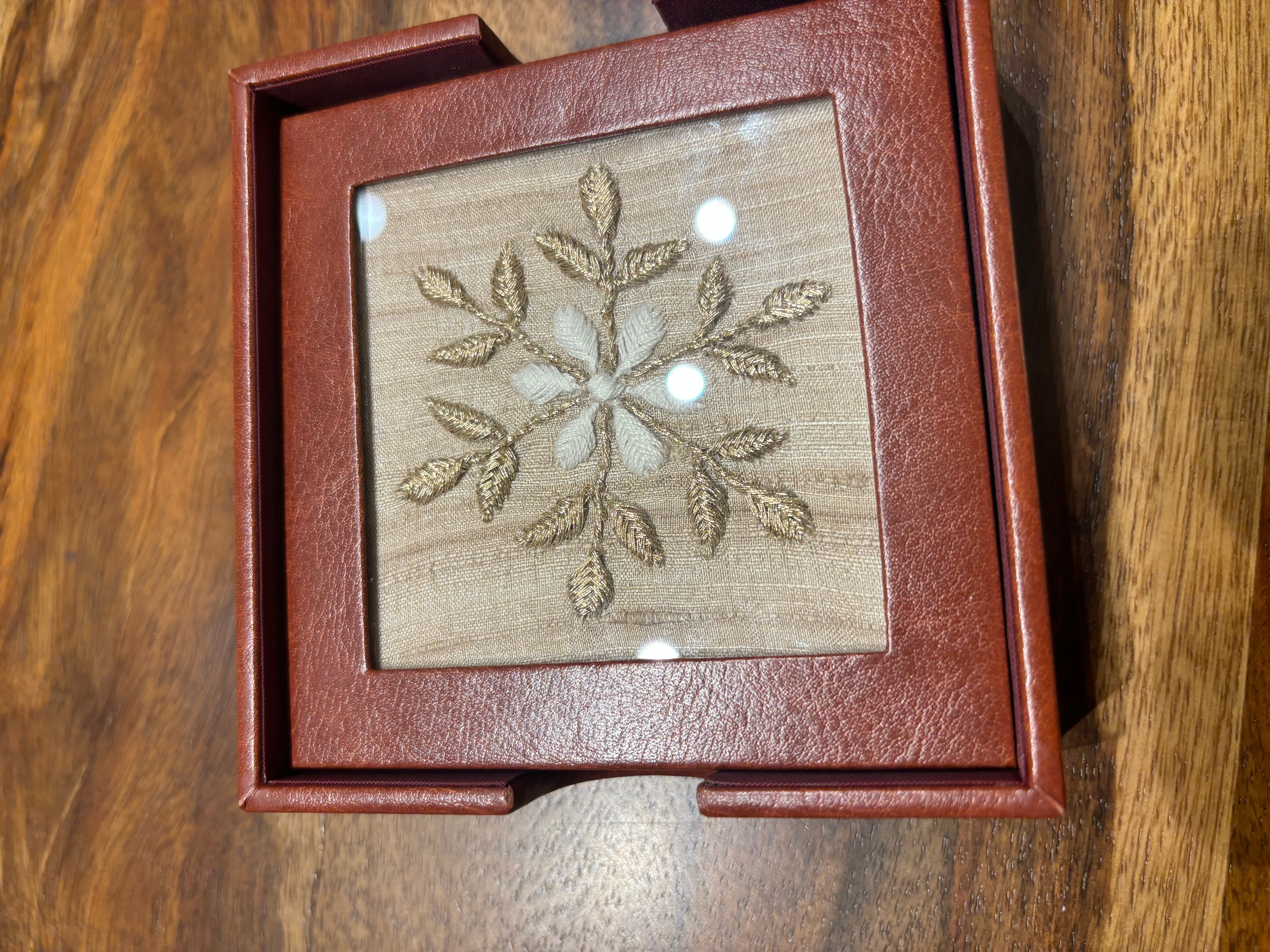 Fawn Silk Leather and Chikankari Coaster Set