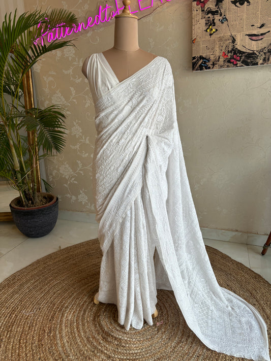 Dyeable Pure Georgette Chikankari Saree