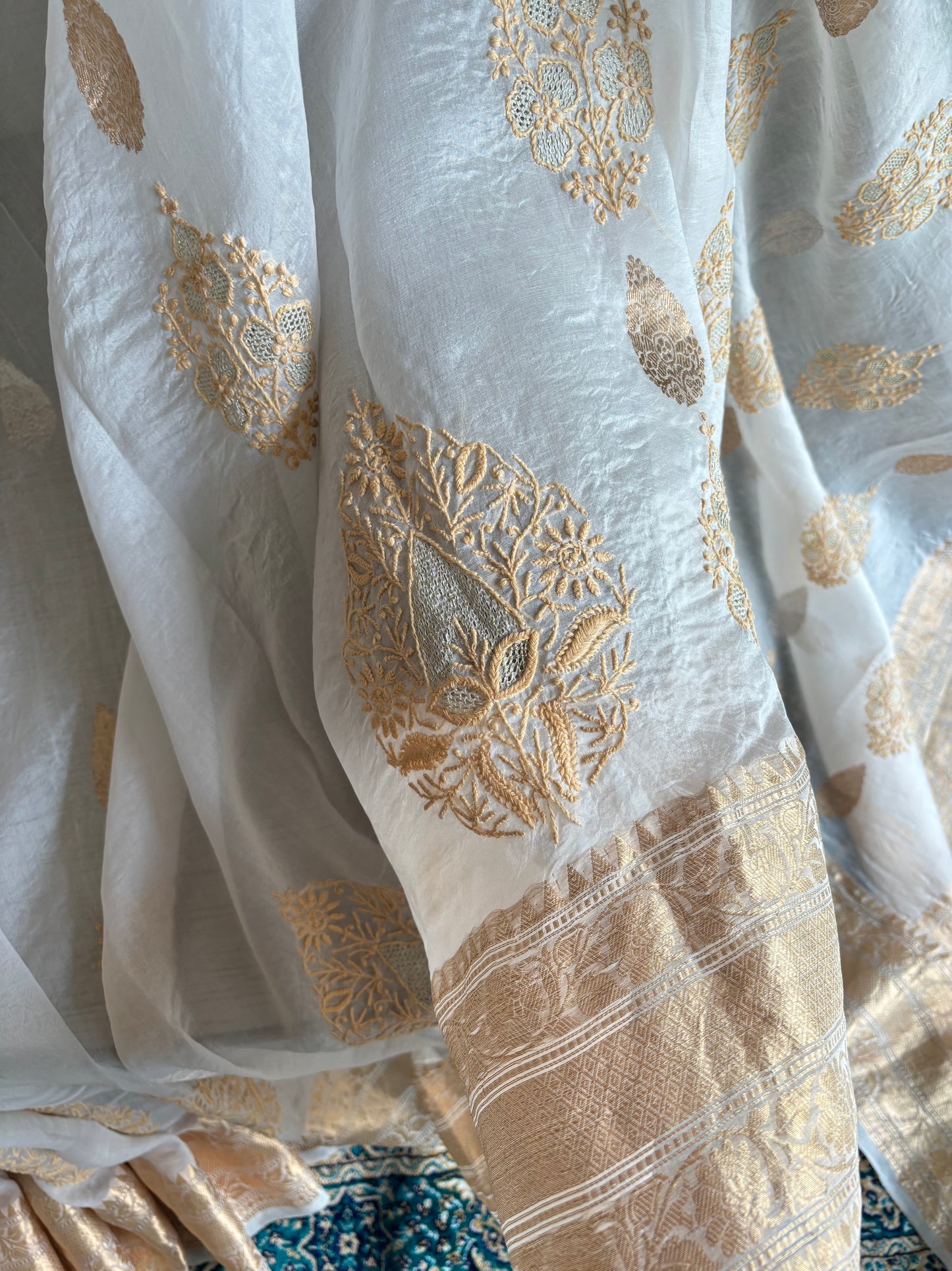 Dyeable Organza Silk Banarsi and Chikankari Saree and Blouse