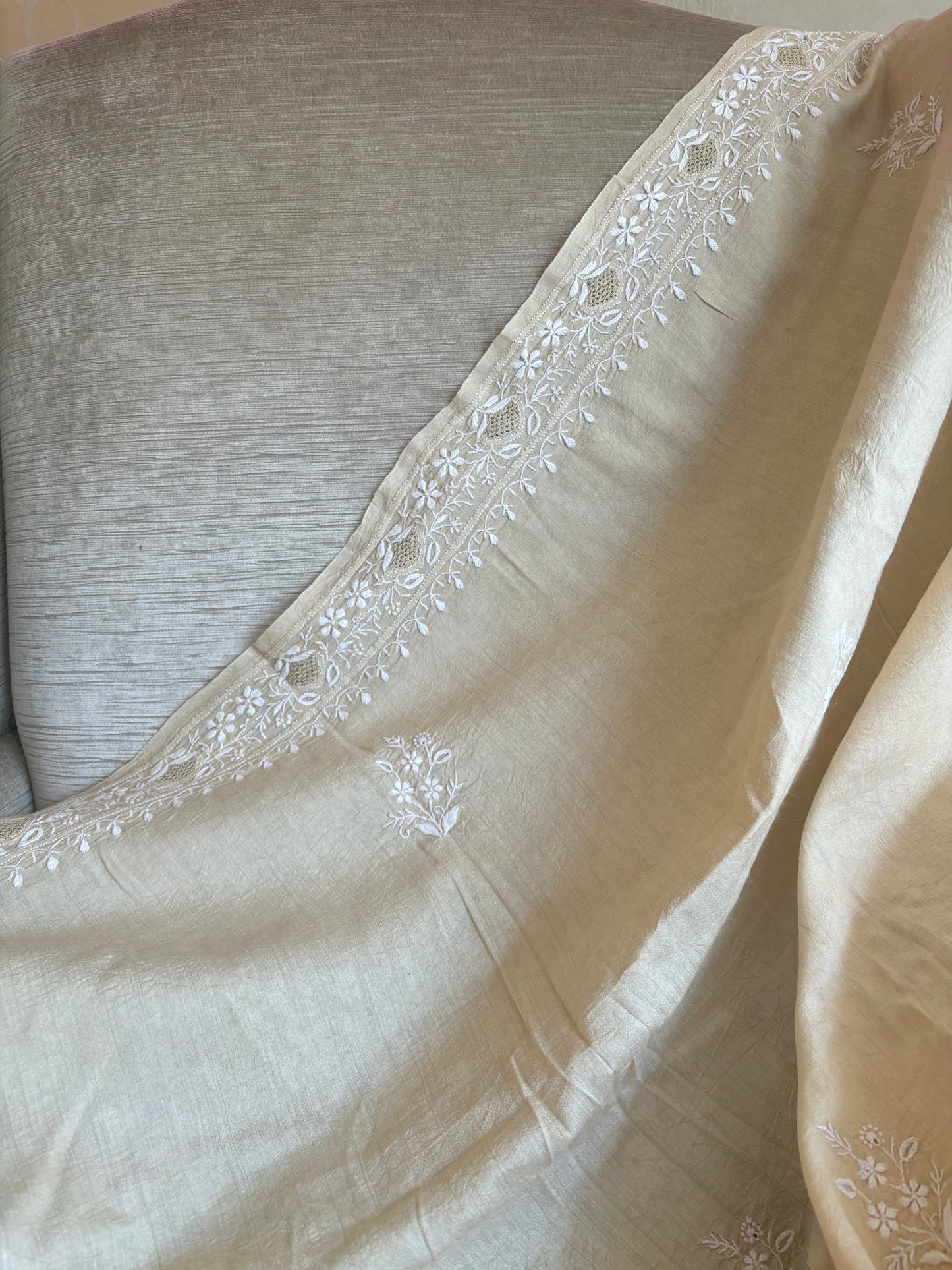 Dyeable Silk Chikankari Saree and Blouse