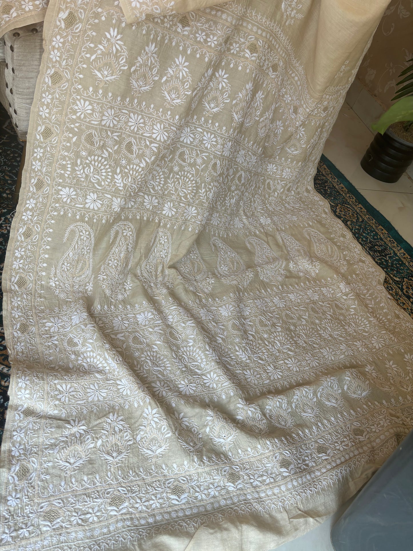 Dyeable Silk Chikankari Saree and Blouse