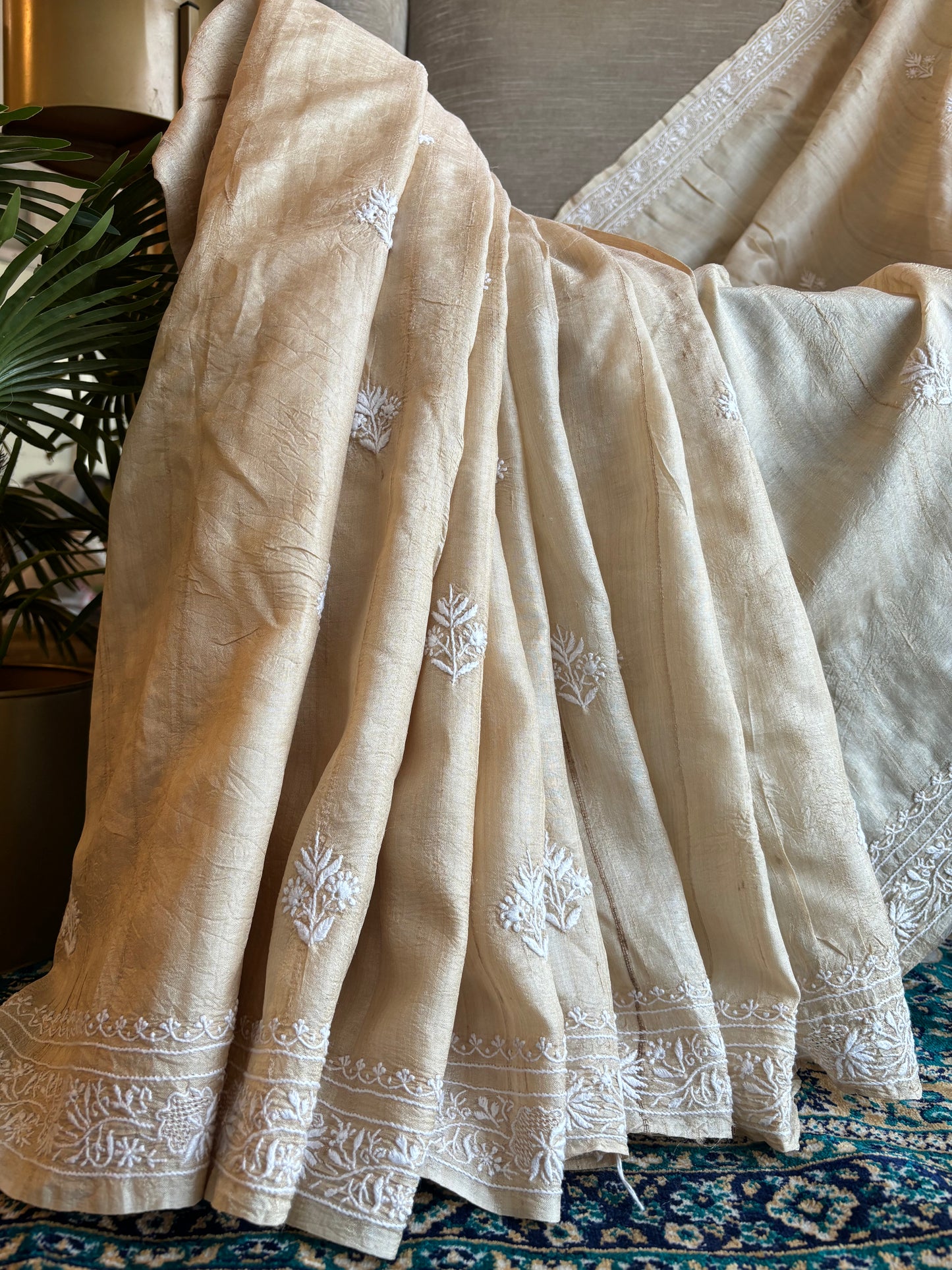 Dyeable Silk Chikankari Saree and Blouse