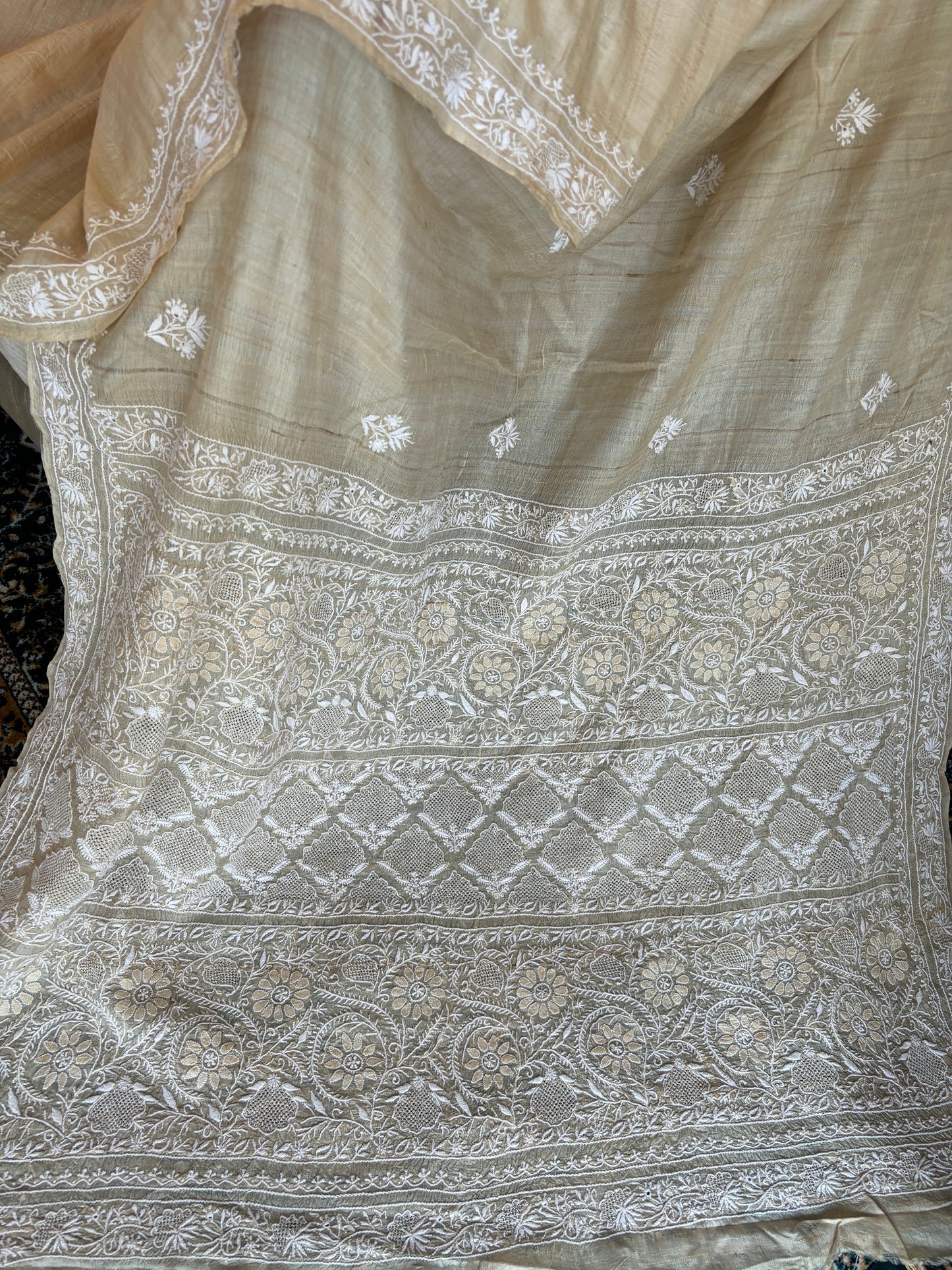 Dyeable Silk Chikankari Saree and Blouse