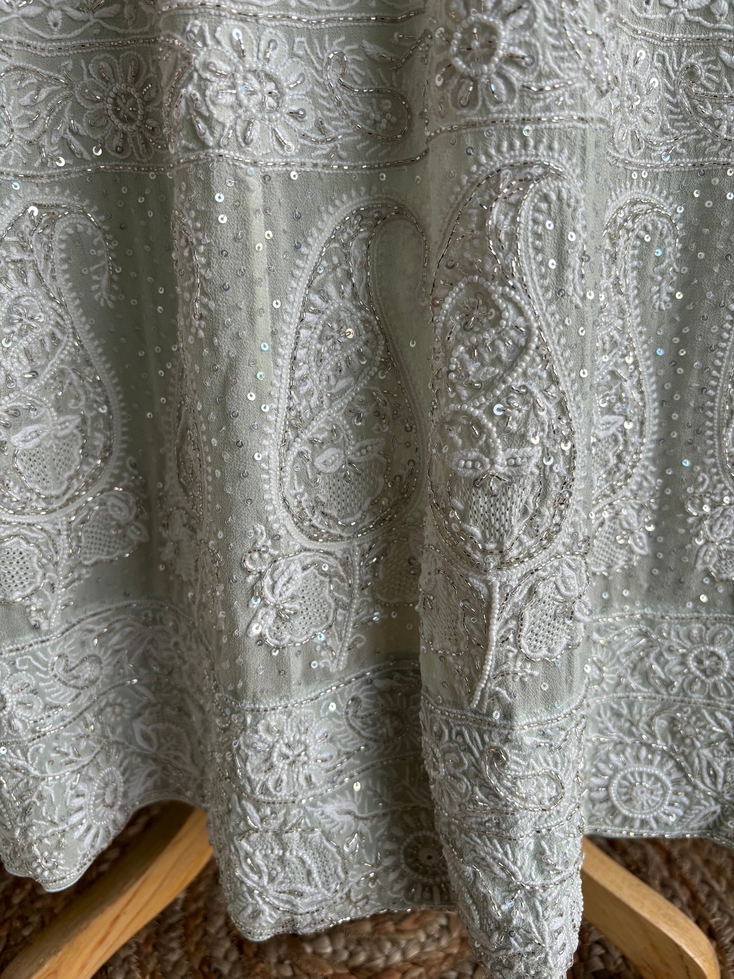 Sage Green Pure Georgette Chikankari Anarkali Kurta and Dupatta