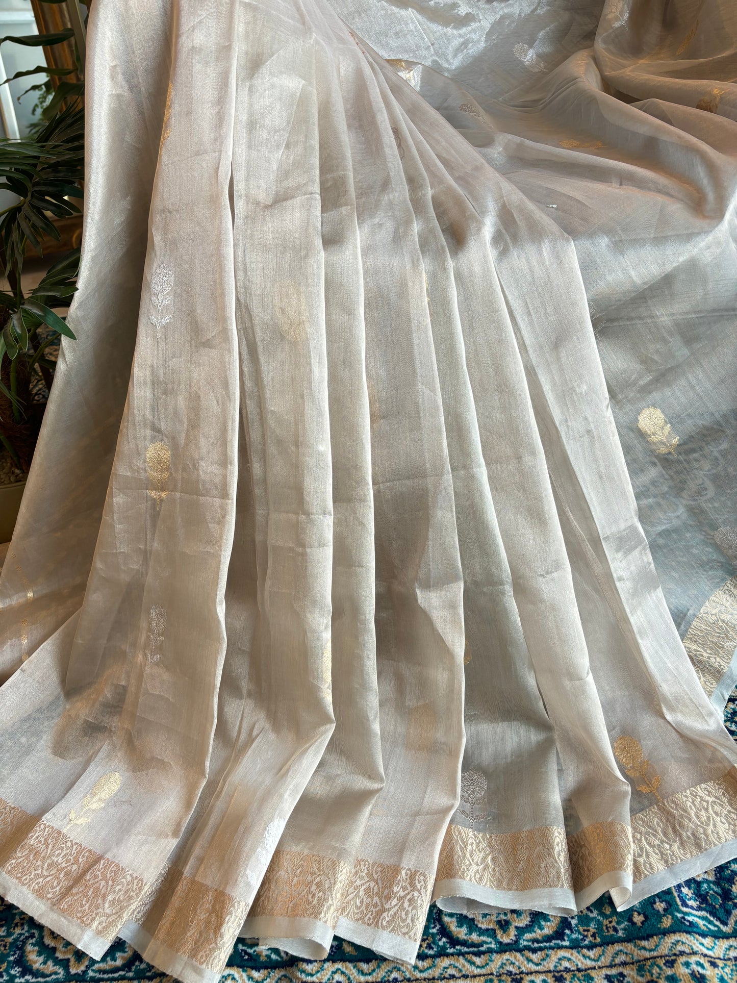 Golden Tissue Organza Banarsi Saree and Blouse