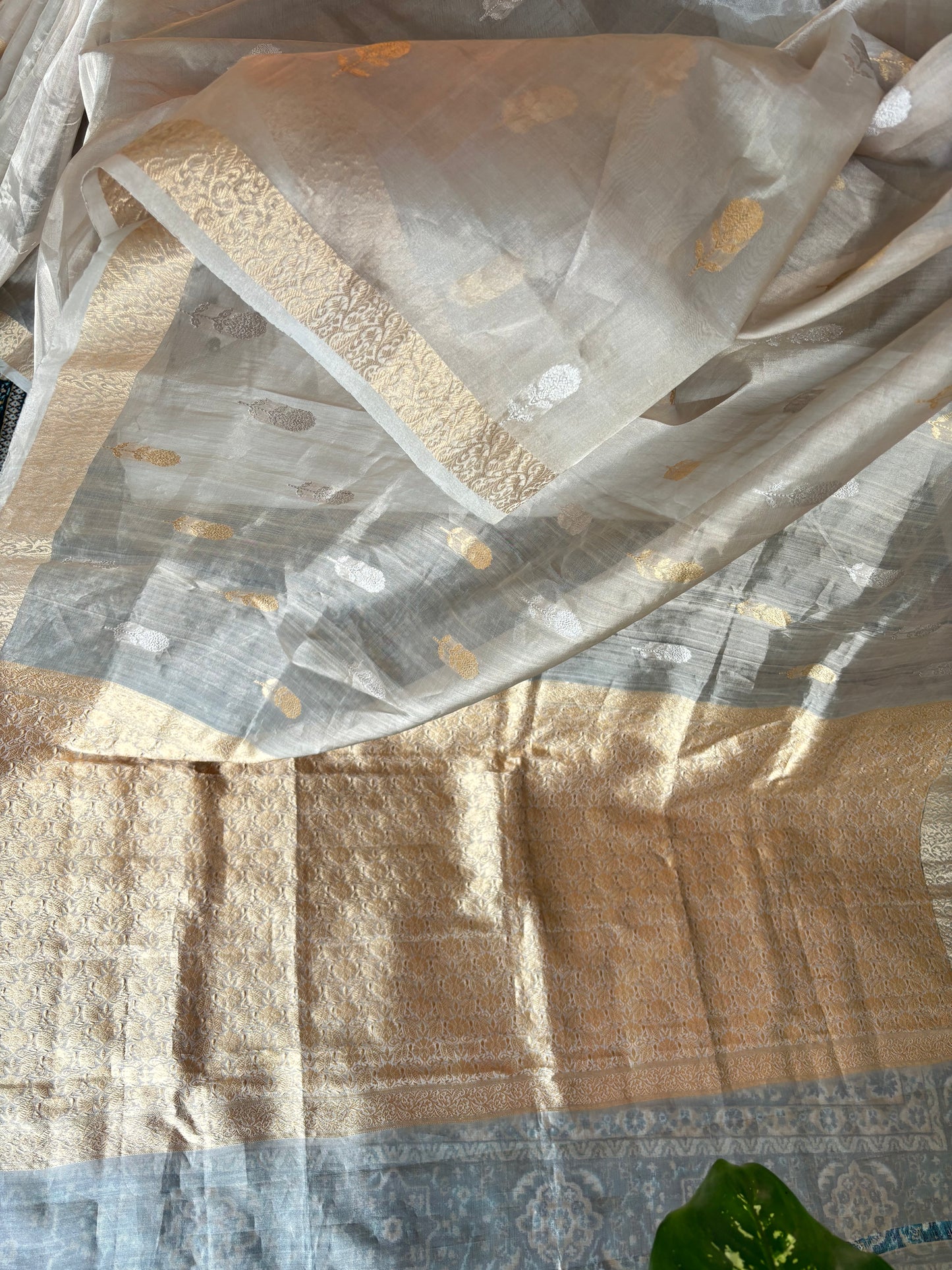 Golden Tissue Organza Banarsi Saree and Blouse