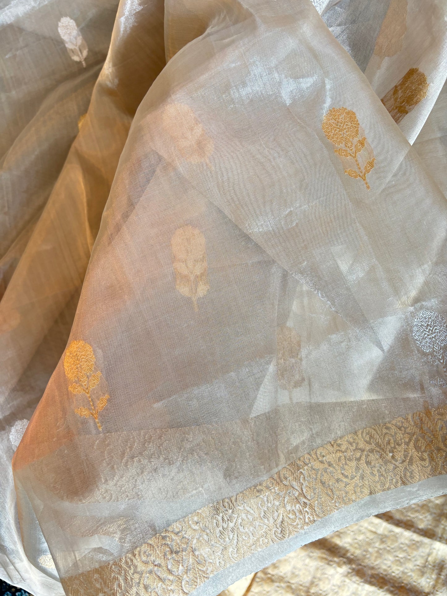 Golden Tissue Organza Banarsi Saree and Blouse